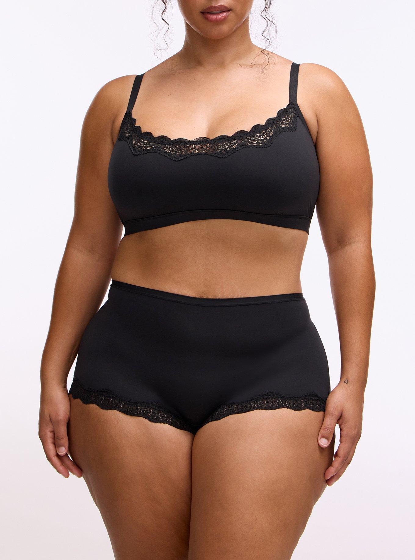 Butter Mid-Rise Lace Trim Boyshort Panty, RICH BLACK, alternate