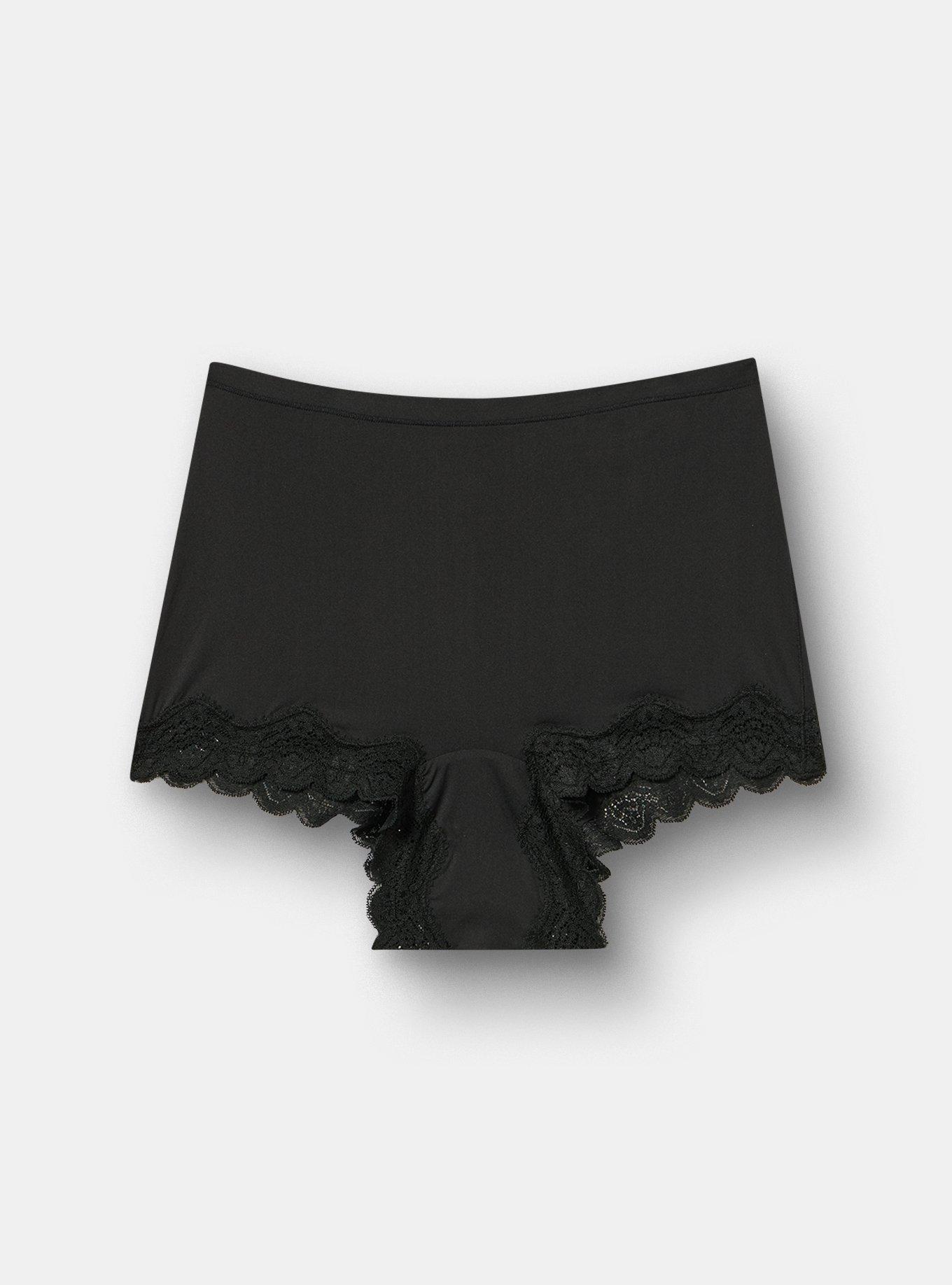 Butter Mid-Rise Lace Trim Boyshort Panty, RICH BLACK, flat