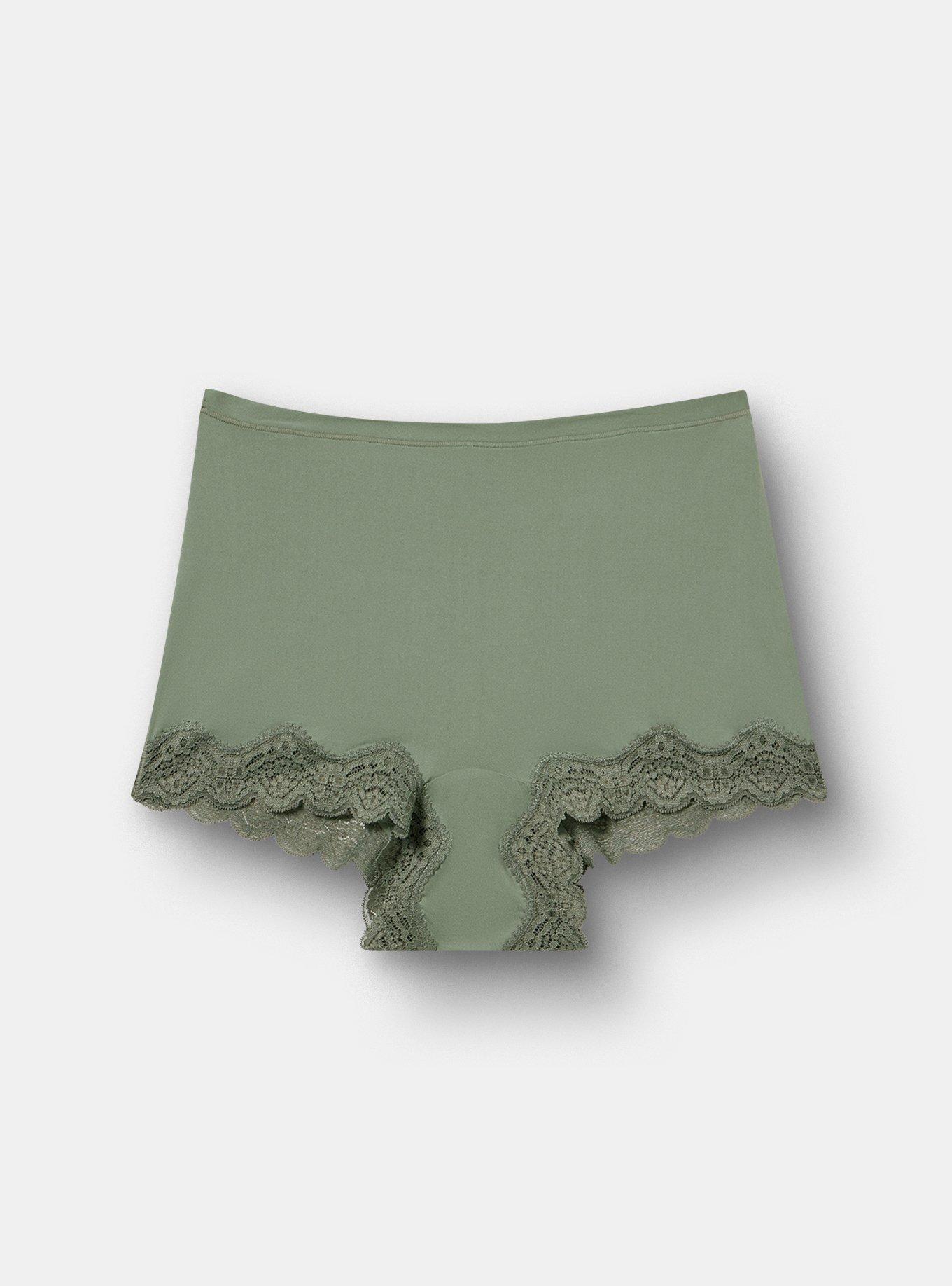 Butter Mid-Rise Lace Trim Boyshort Panty, AGAVE GREEN, flat
