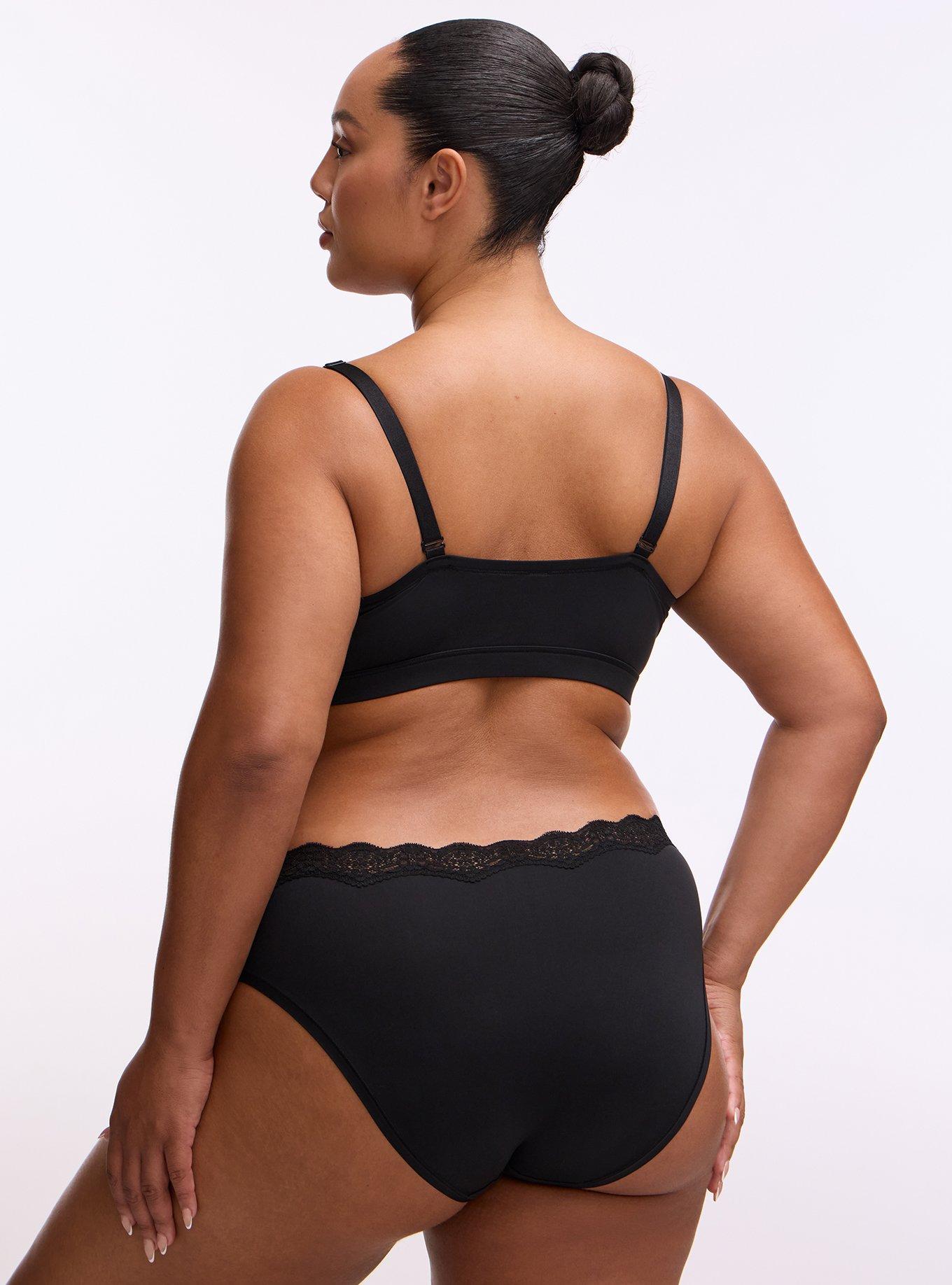 Butter Mid-Rise Lace Trim Brief Panty, RICH BLACK, alternate