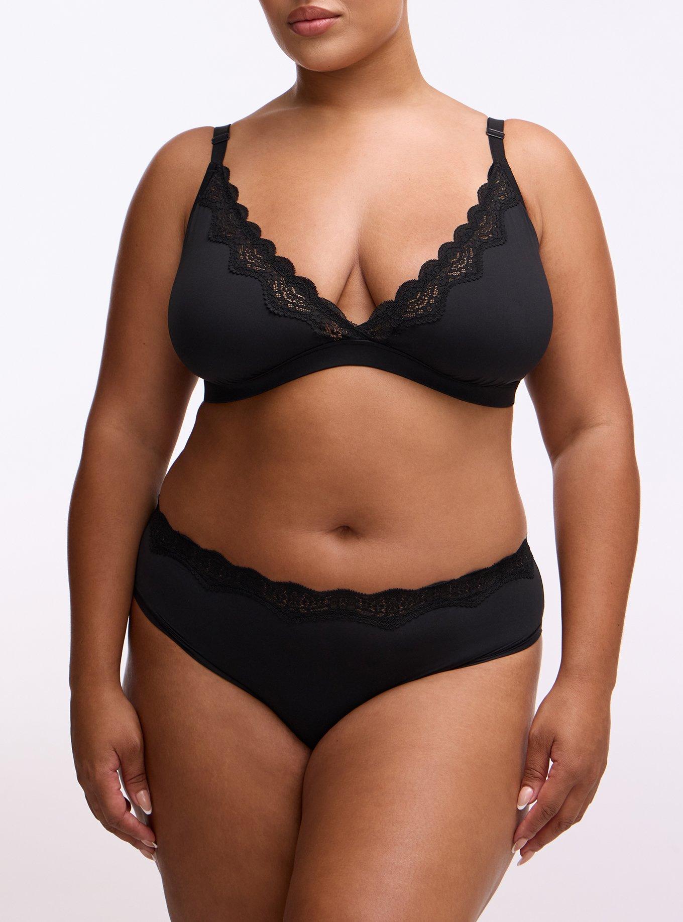 Butter Mid-Rise Lace Trim Brief Panty, RICH BLACK, alternate