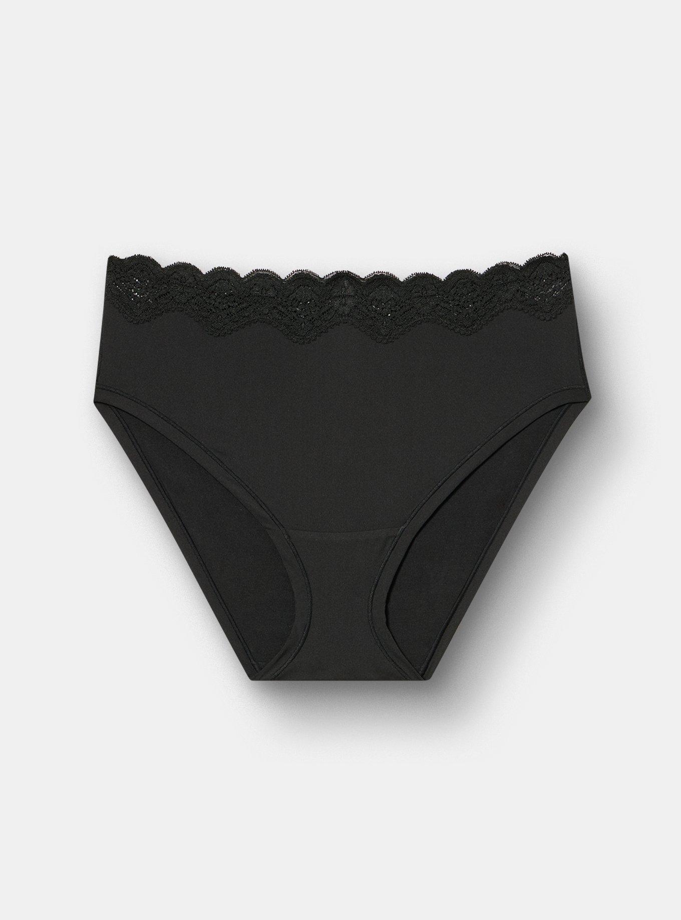 Butter Mid-Rise Lace Trim Brief Panty, RICH BLACK, flat