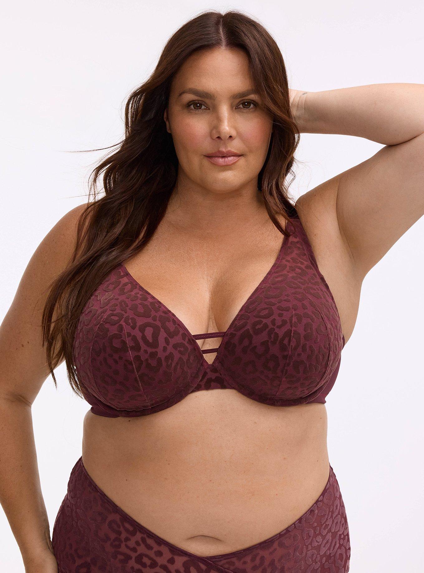 Plunge Push-Up Flocked Mesh High Apex Bra, MONDAY LEOPARD  PURPLE, hi-res