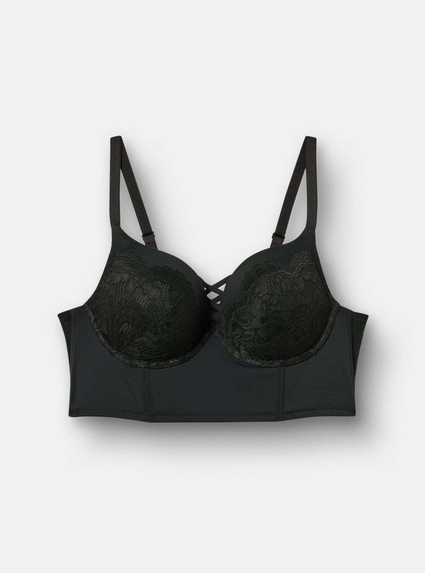 Nightfall XO Push-Up Plunge Lace Bra, RICH BLACK, flat