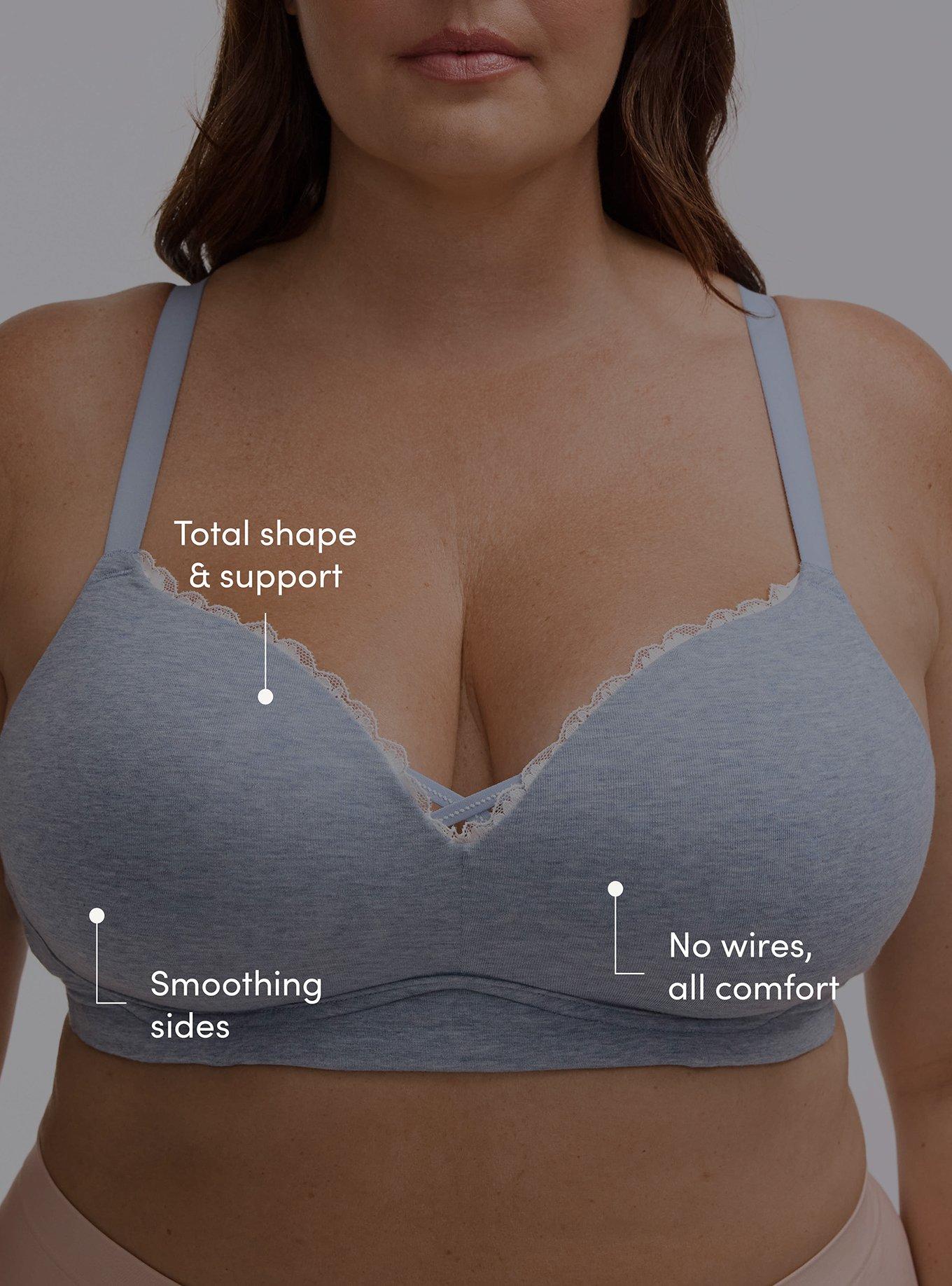 Wire-Free Push-Up Cotton Heather Straight Back Bra, DUSTY BLUE HEATHER, alternate