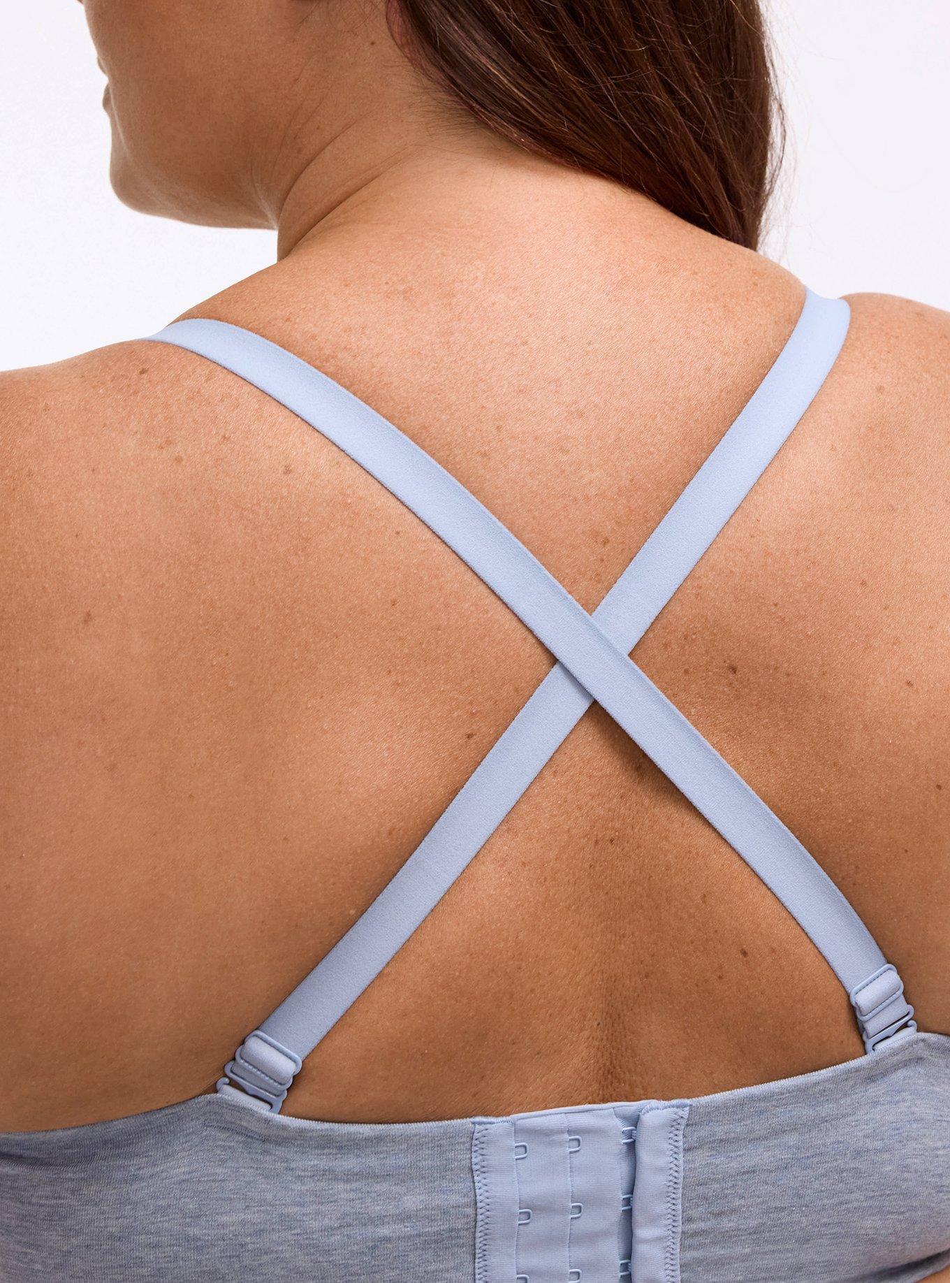 Wire-Free Push-Up Cotton Heather Straight Back Bra, DUSTY BLUE HEATHER, alternate