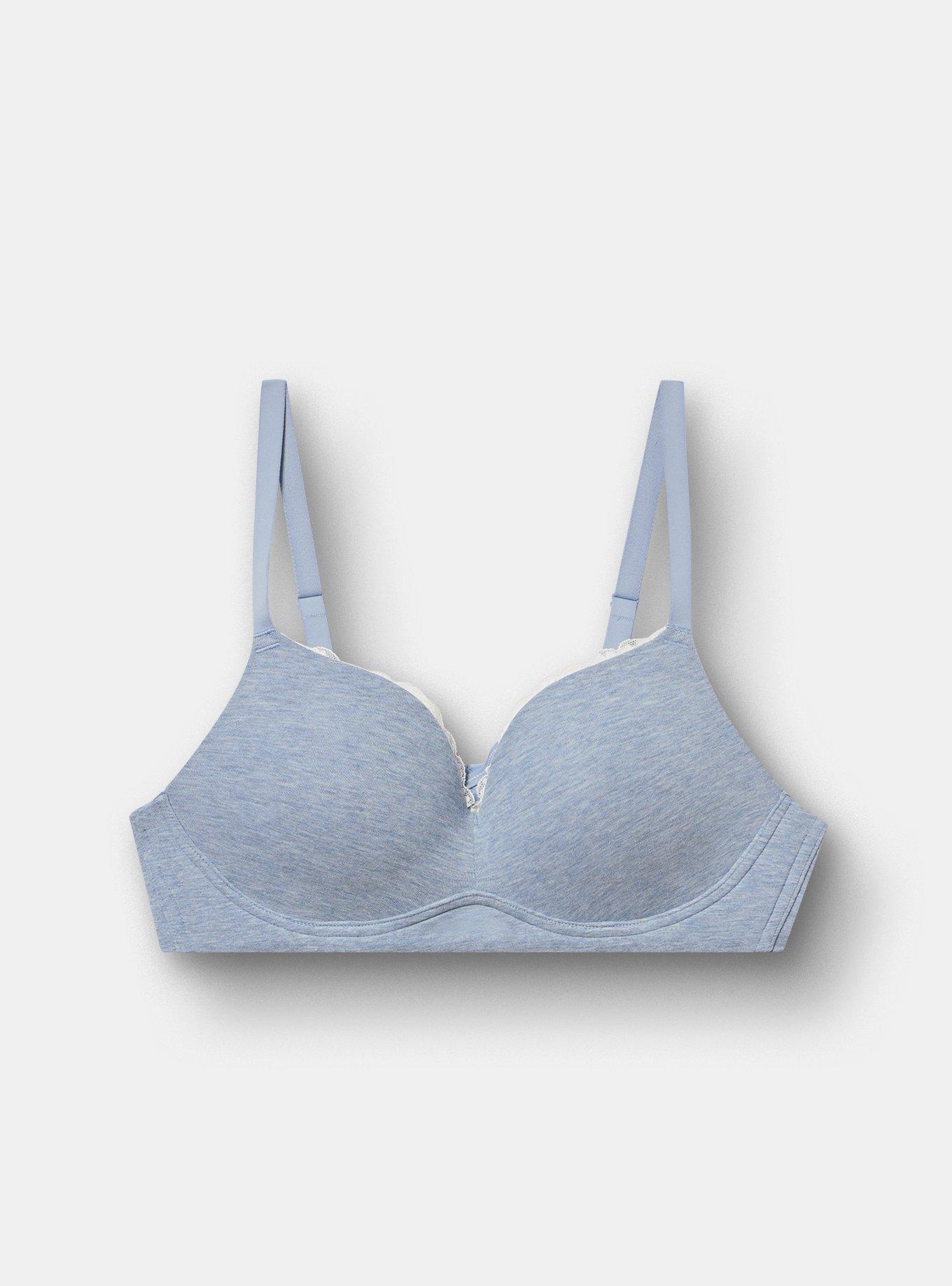 Wire-Free Push-Up Cotton Heather Straight Back Bra, DUSTY BLUE HEATHER, flat