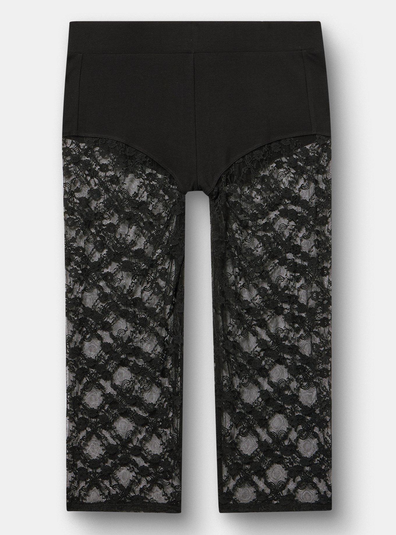 Plus Size Pedal Pusher Lace Legging, DEEP BLACK, flat