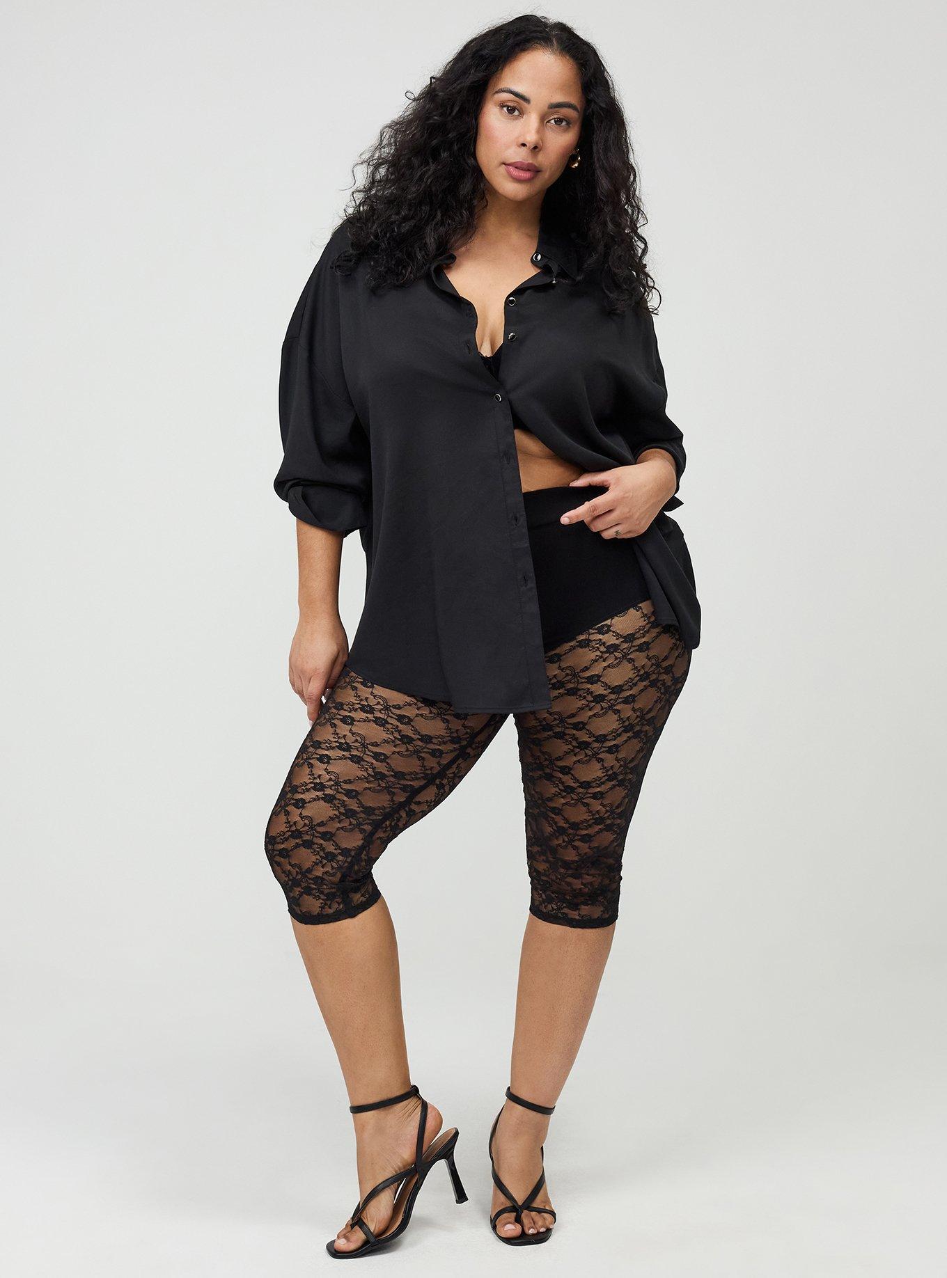 Plus Size Pedal Pusher Lace Legging, DEEP BLACK, hi-res