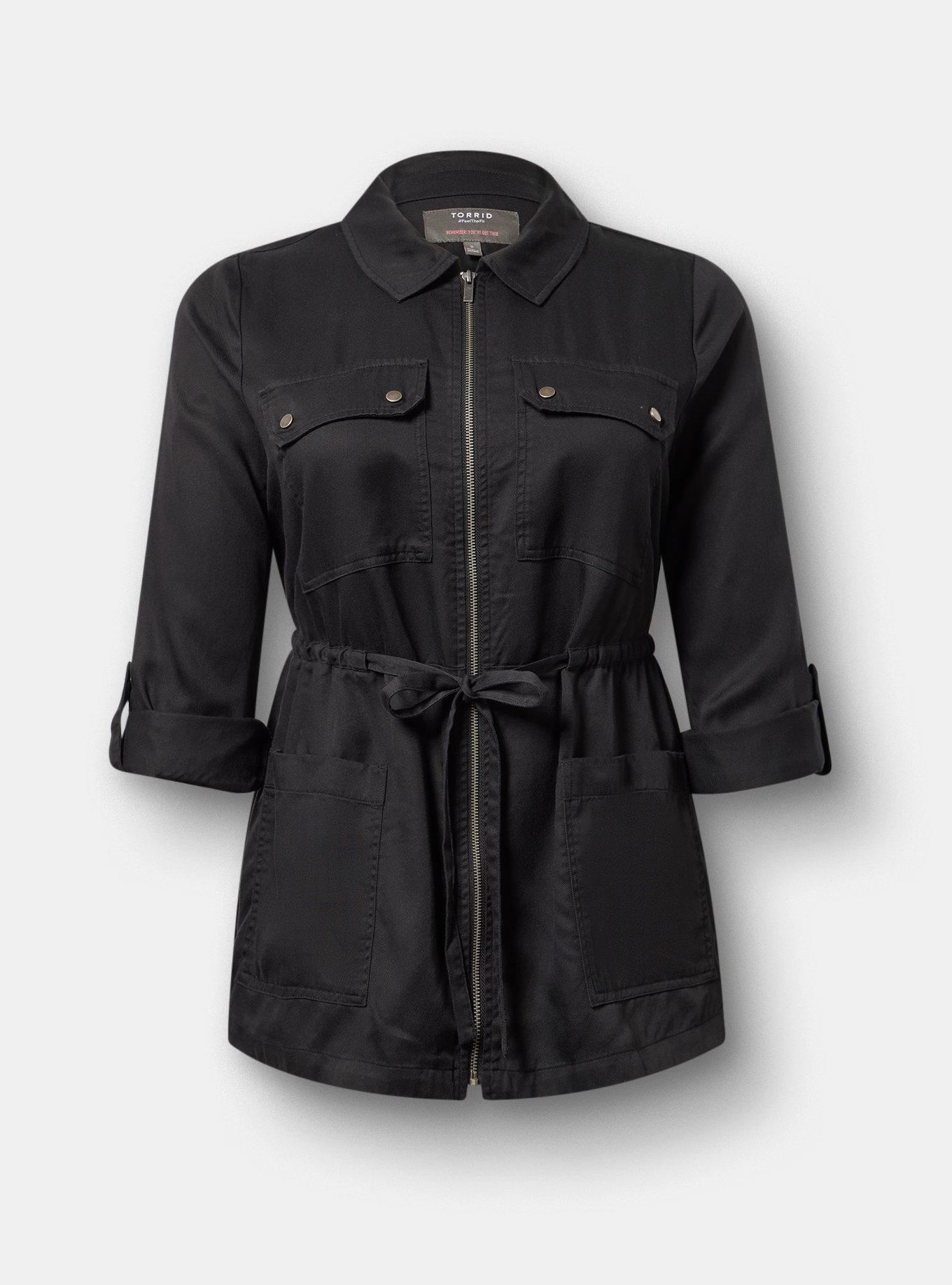 Lightweight Twill Anorak Jacket, DEEP BLACK, flat