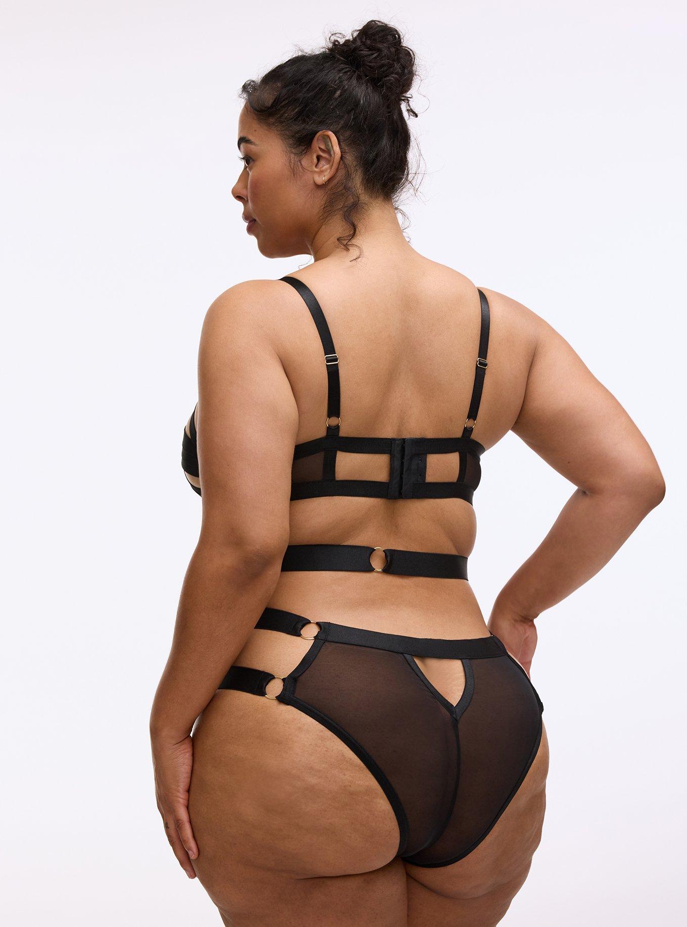 Plus Size Vixen Strappy Mesh Studded Underwire Bodysuit, RICH BLACK, alternate
