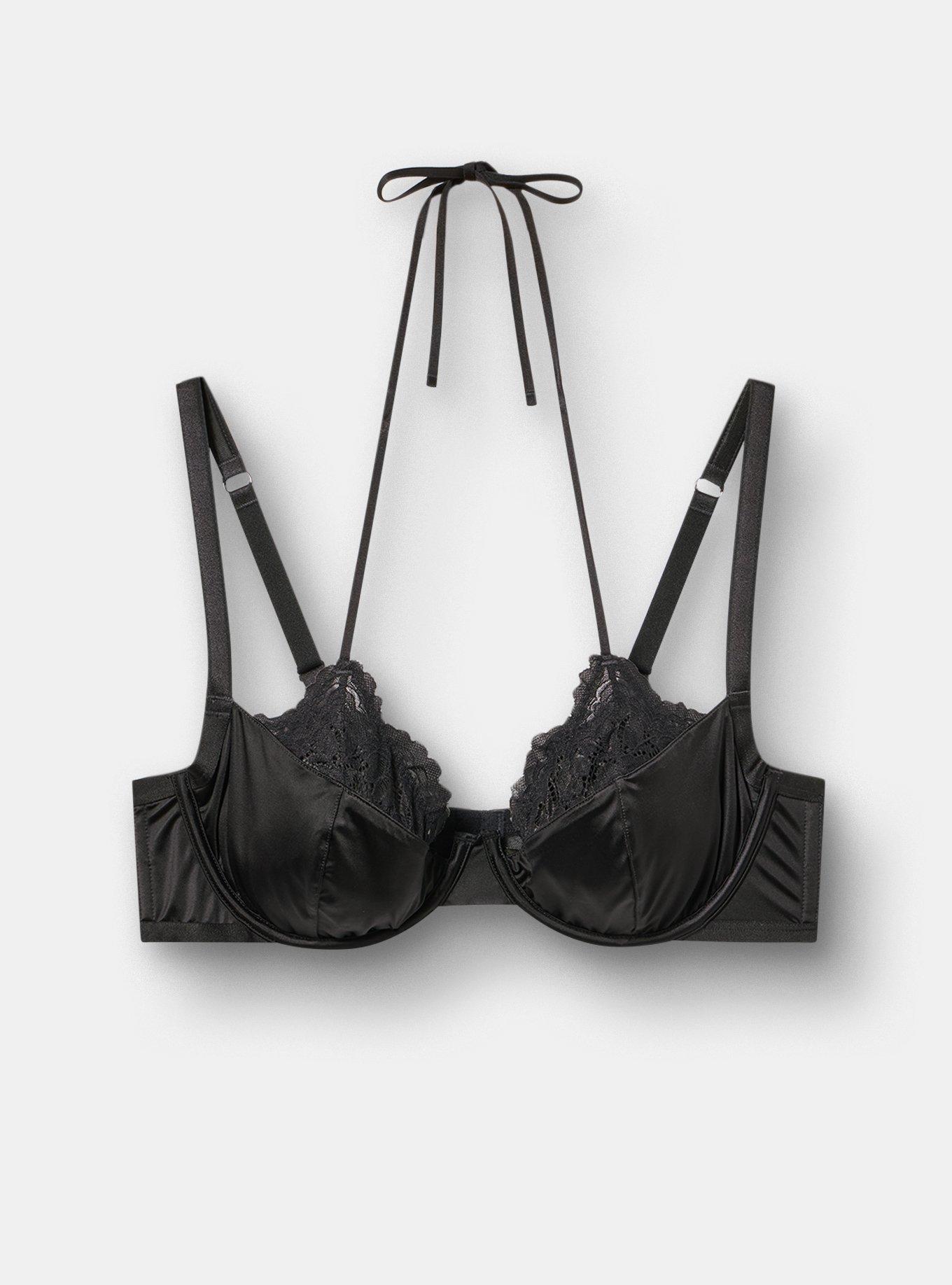 Nightfall Shine & Lace Underwire Bra, RICH BLACK, flat