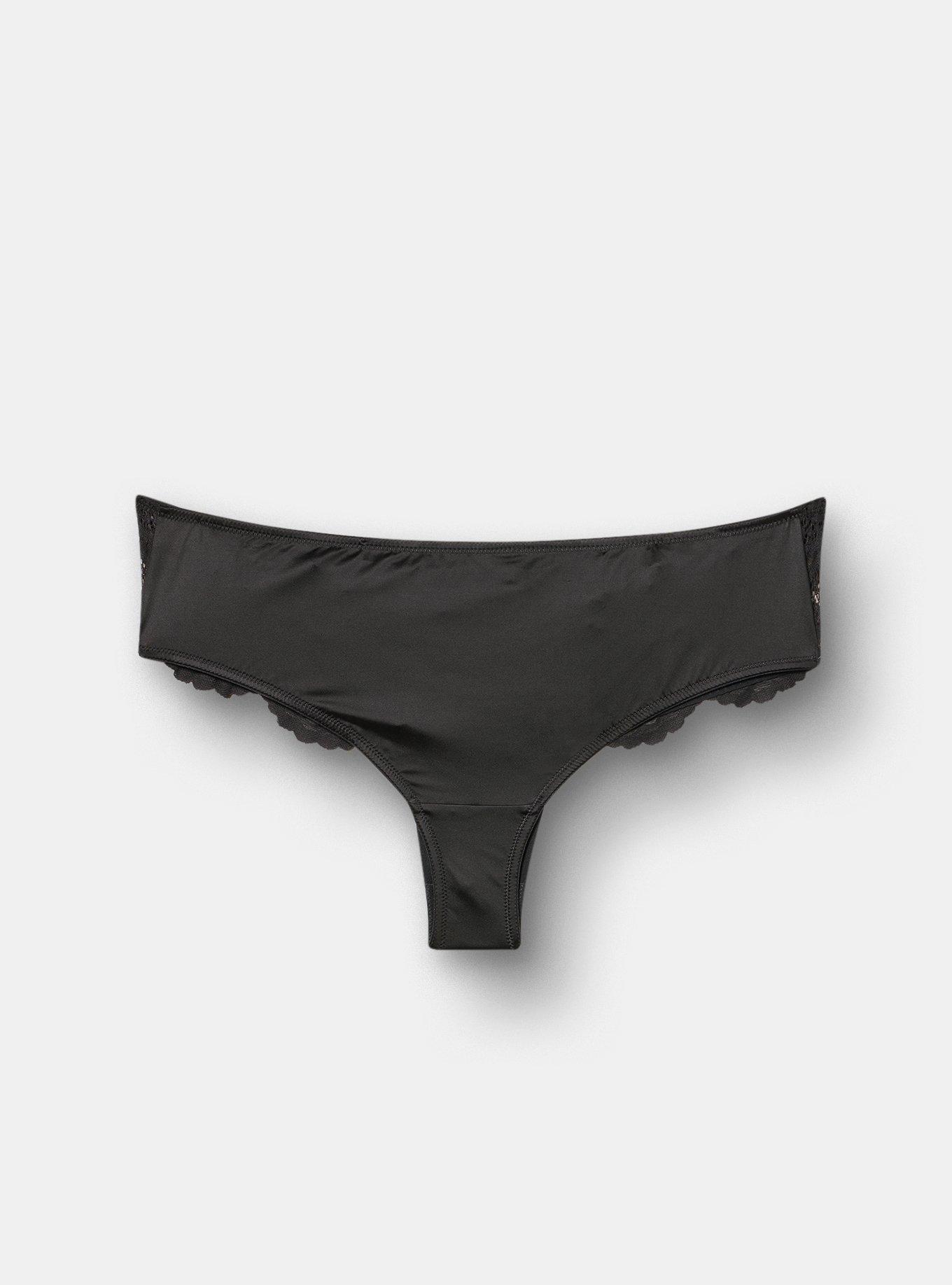 Plus Size Nightfall Shine & Lace Tie-Back Tanga Panty, RICH BLACK, flat