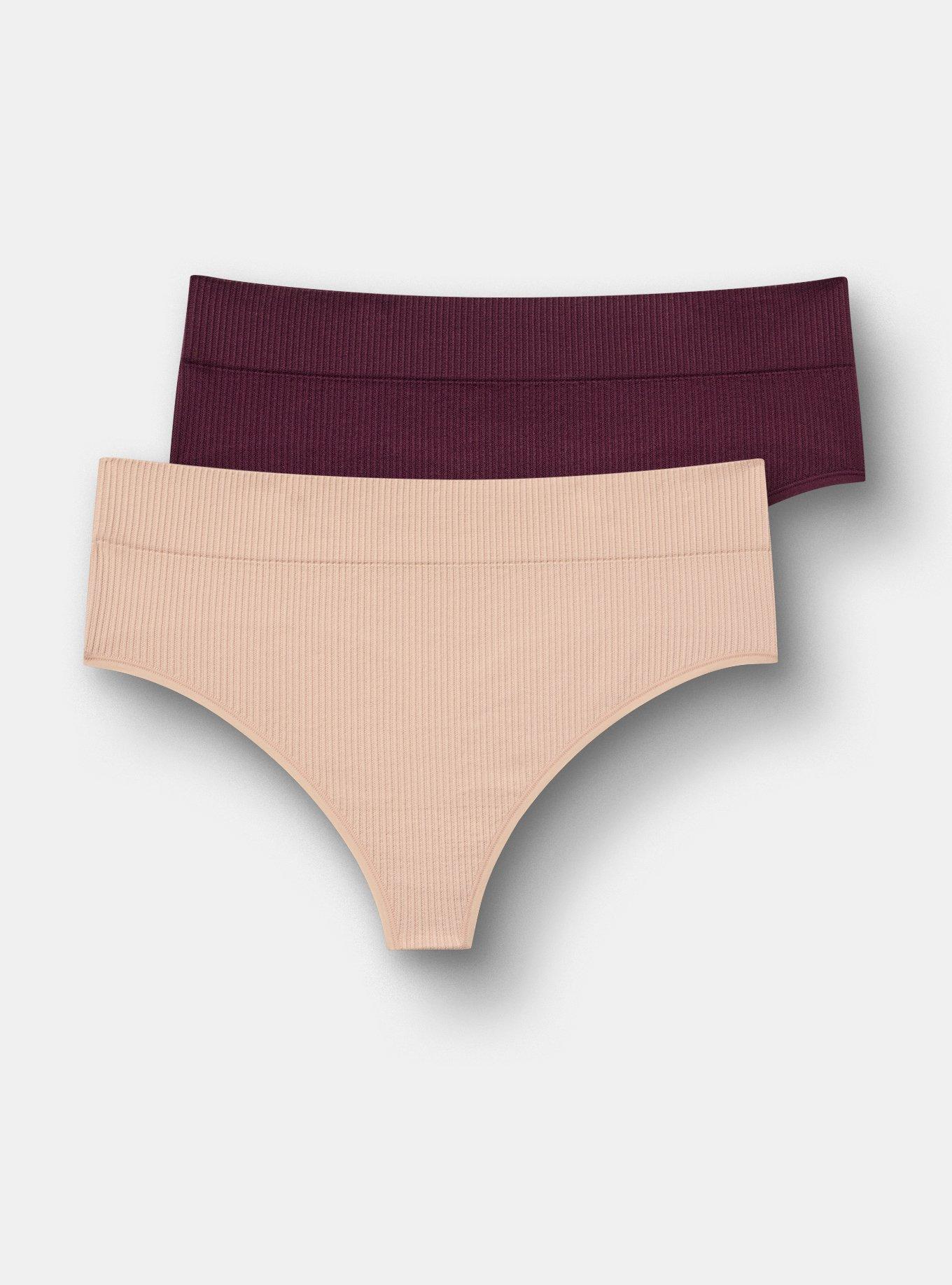 Plus Size 2-Pack Seamless Rib Thong Panty, MULTI, hi-res