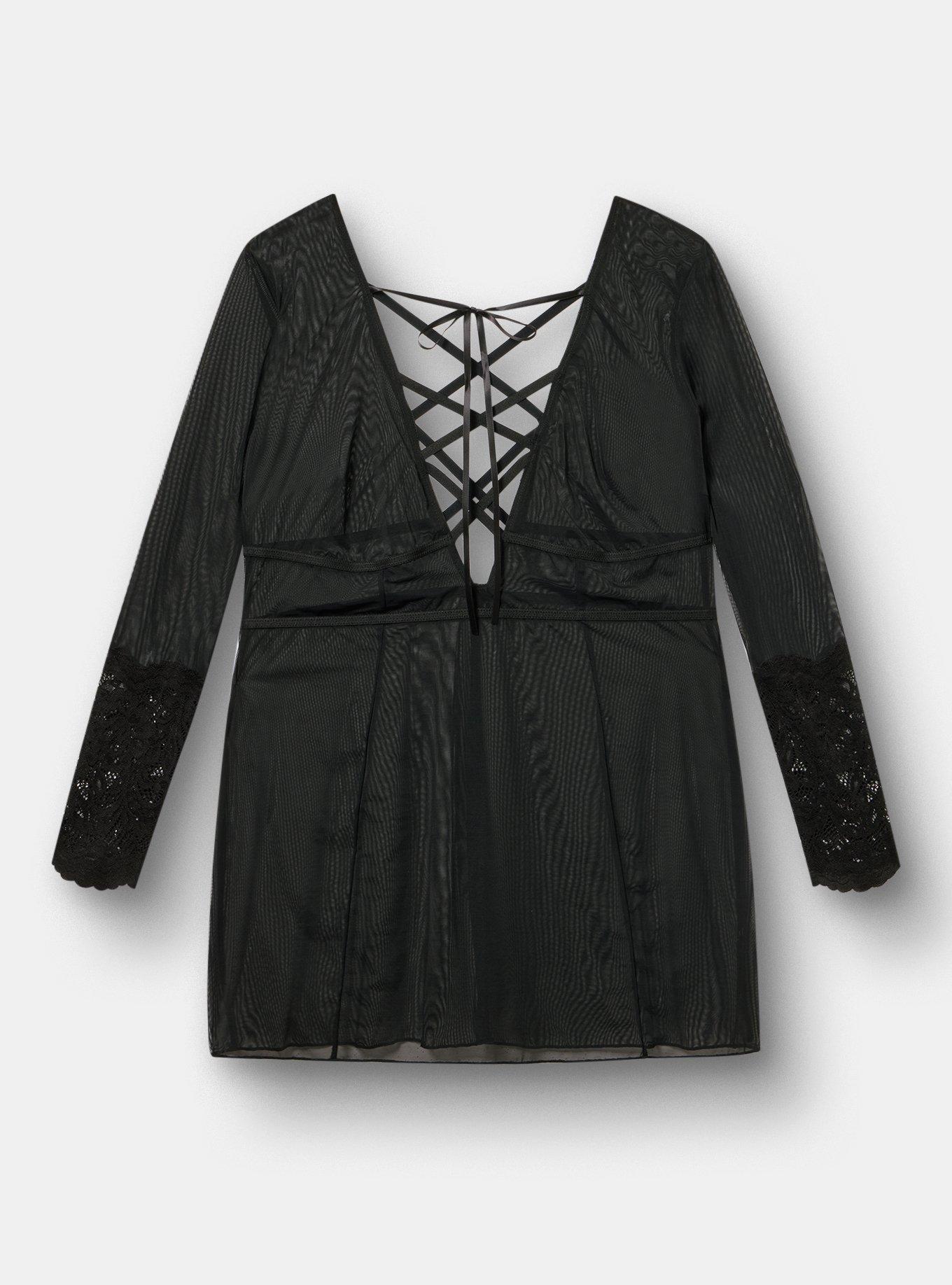 Nightfall Lace-Up Lingerie Mini Dress, RICH BLACK, flat