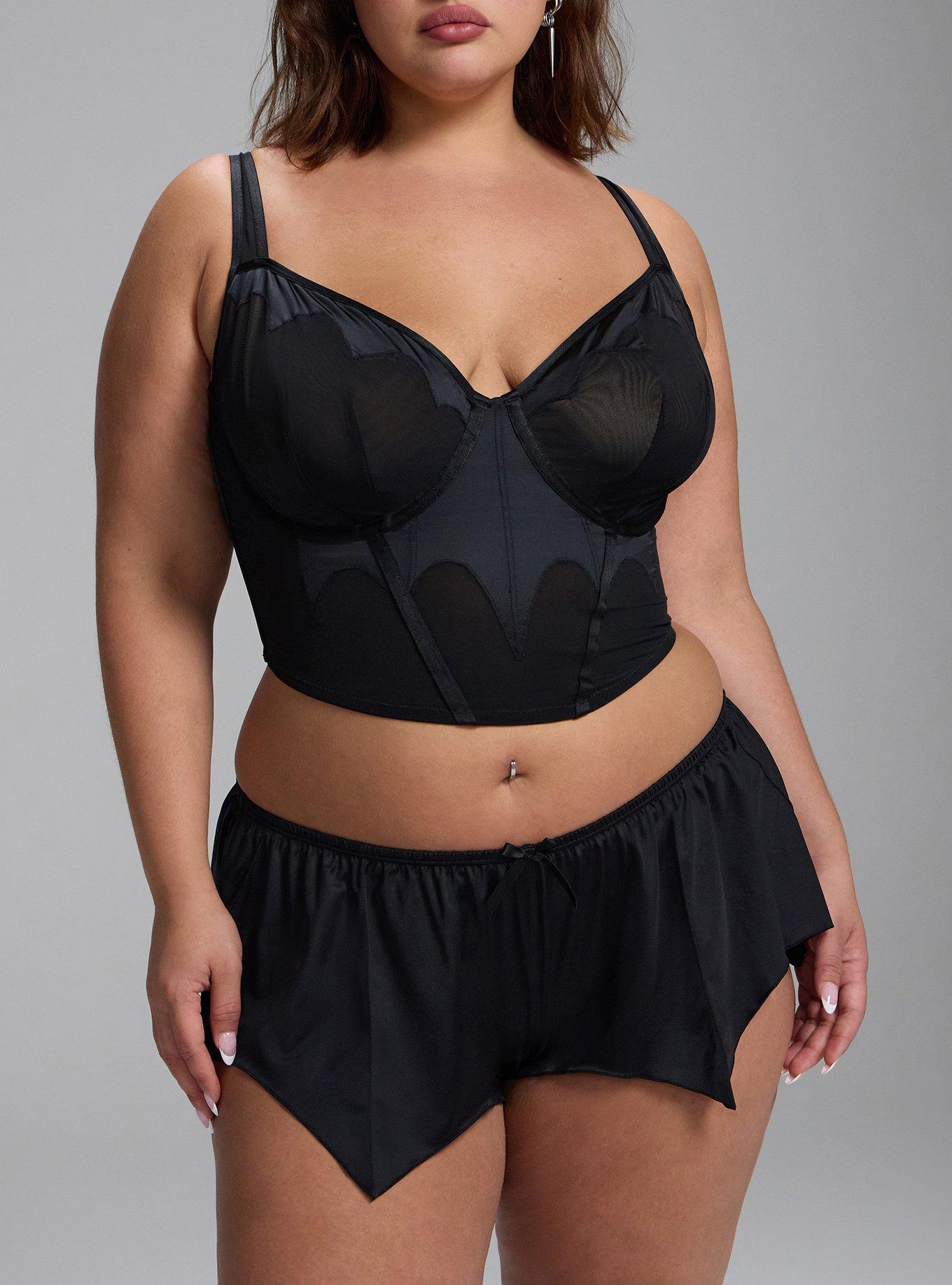 Plus Size Underwire Mesh & Shine Bat Top, RICH BLACK, alternate