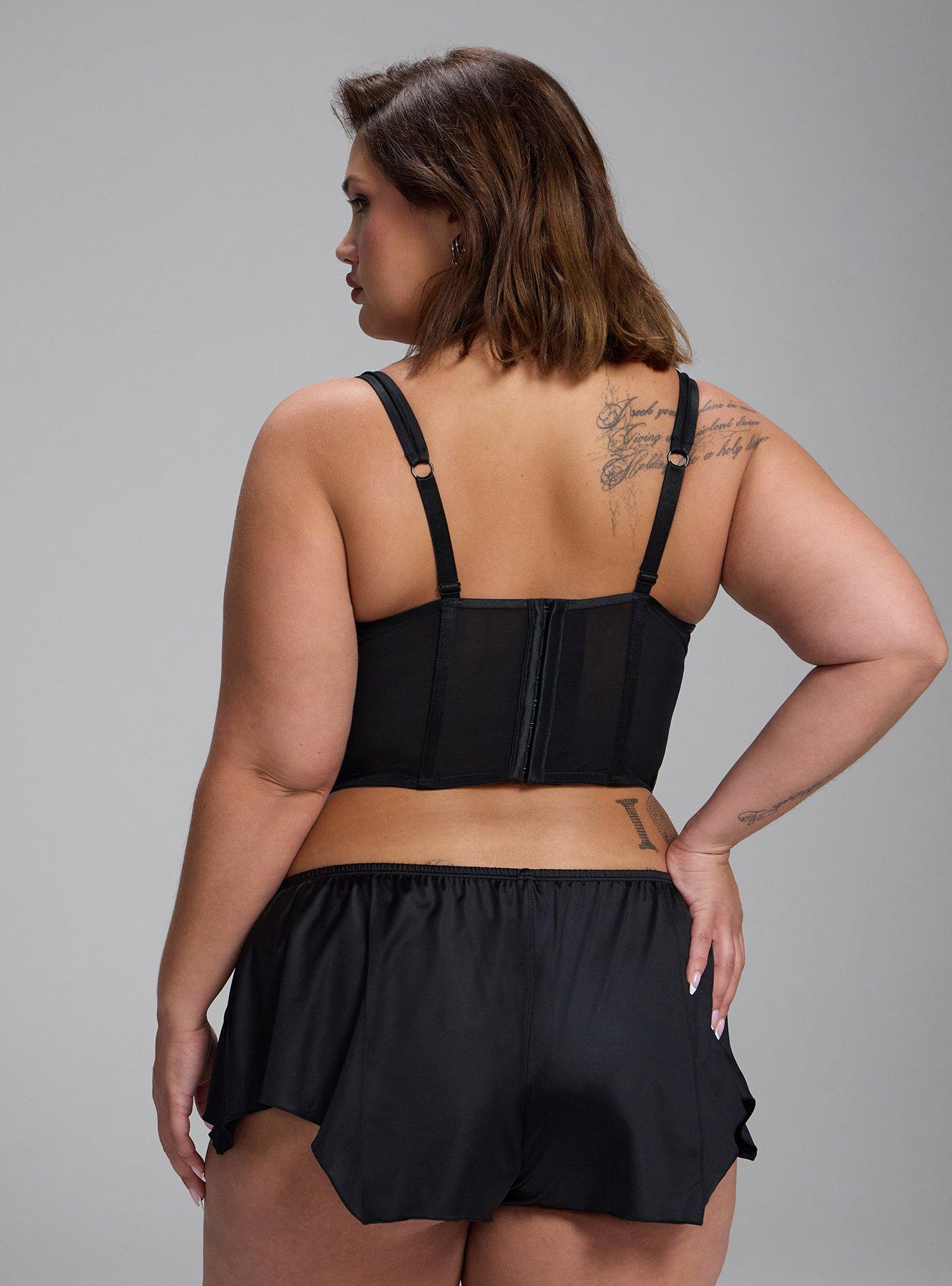 Plus Size Underwire Mesh & Shine Bat Top, RICH BLACK, alternate