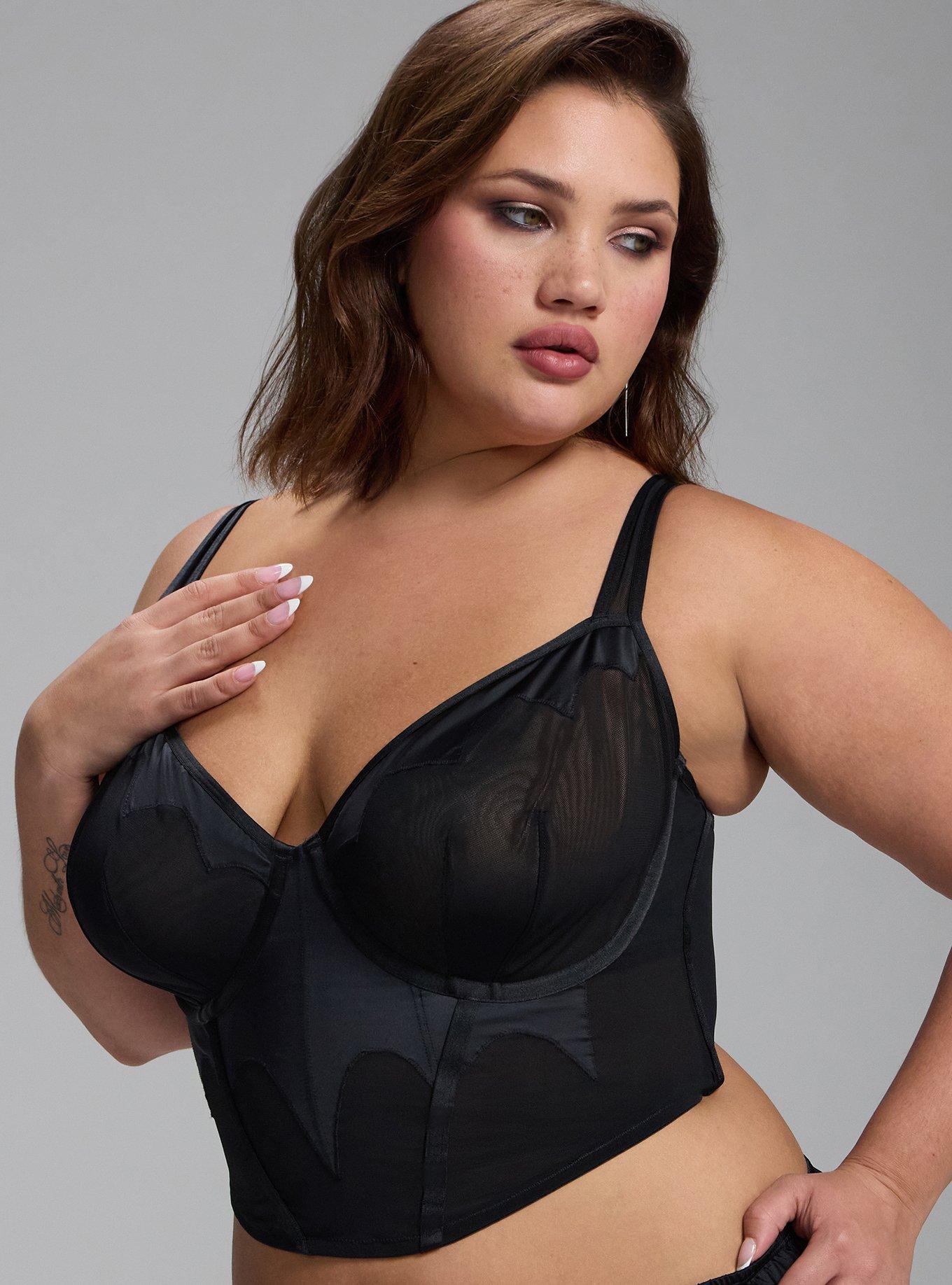 Plus Size Underwire Mesh & Shine Bat Top, RICH BLACK, alternate