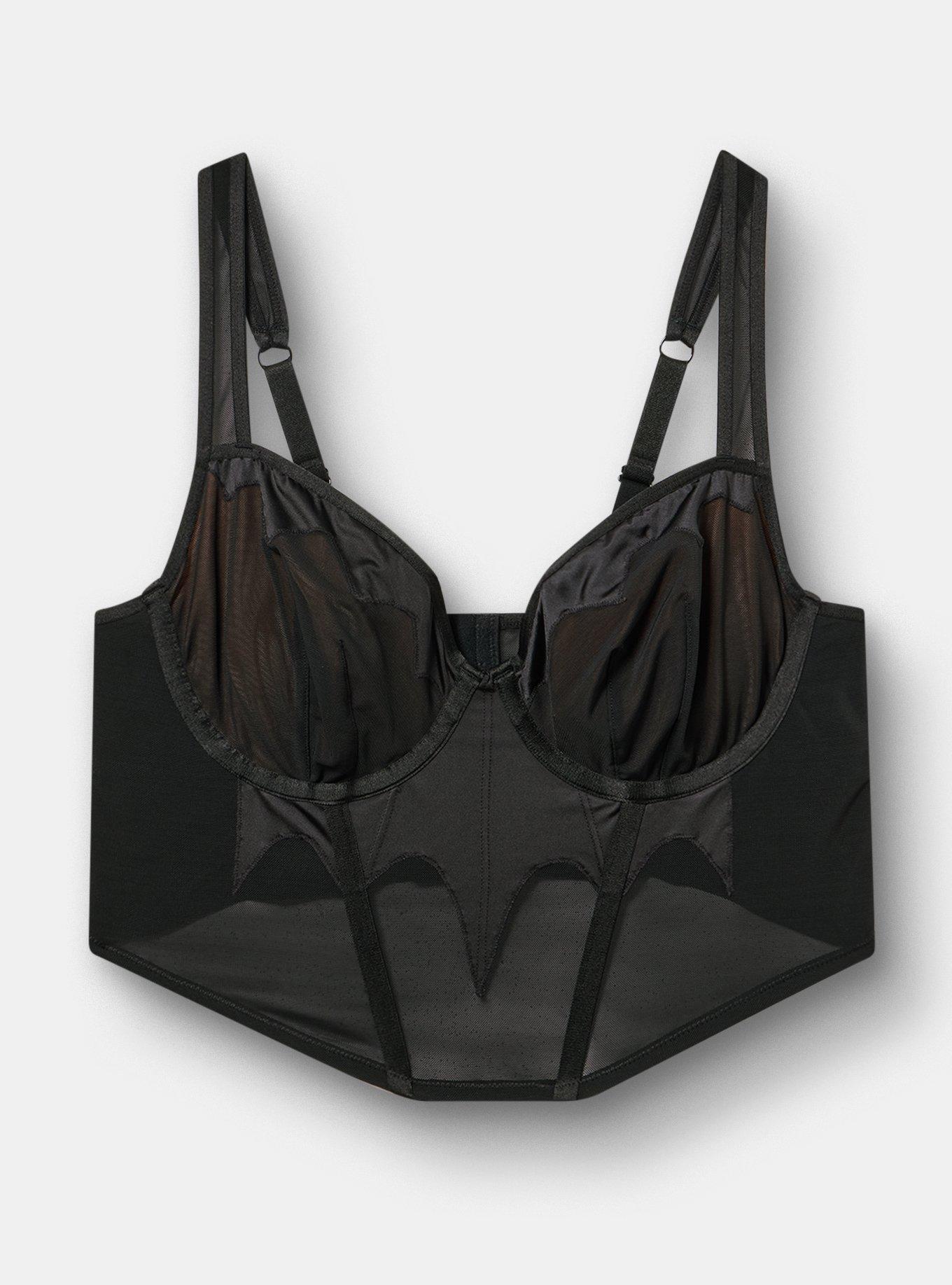Plus Size Underwire Mesh & Shine Bat Top, RICH BLACK, hi-res