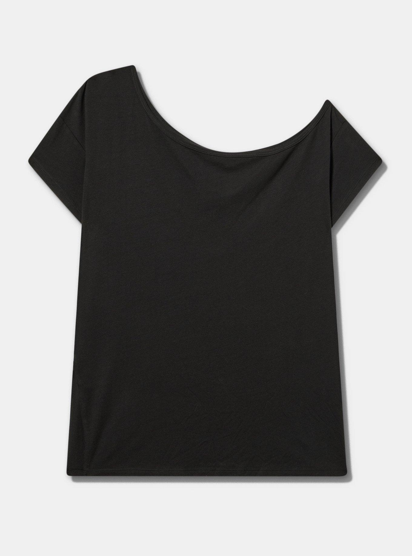 TRU Cotton Off-Shoulder Active Tee, DEEP BLACK, flat