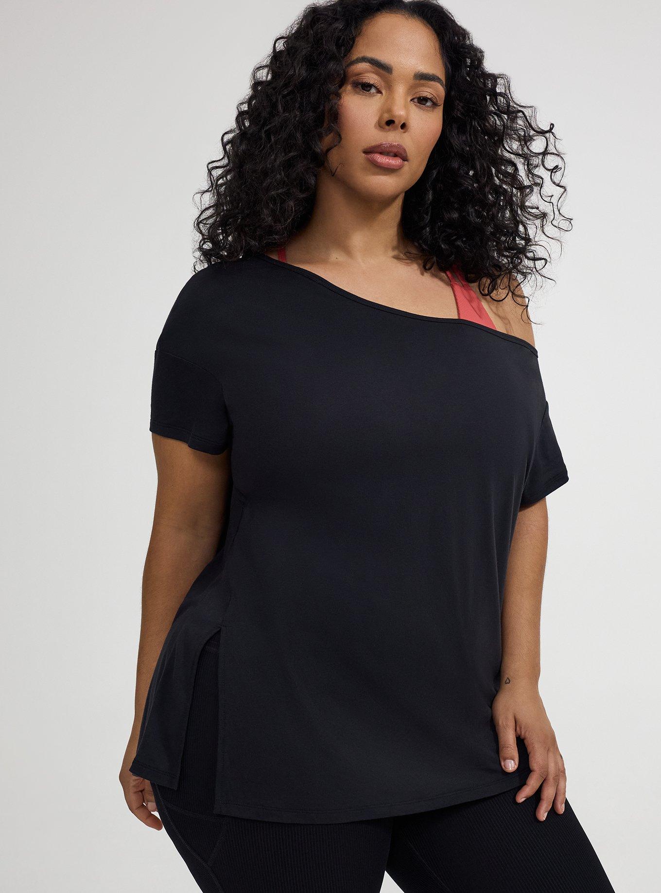 TRU Cotton Off-Shoulder Active Tee, DEEP BLACK, hi-res