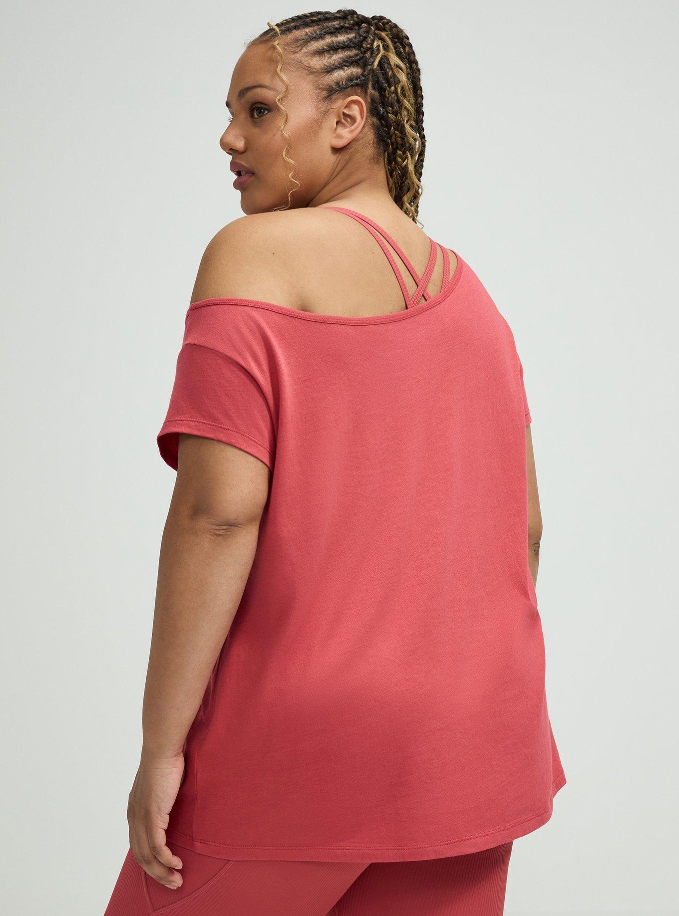 TRU Cotton Off-Shoulder Active Tee, HOLLY BERRY, alternate