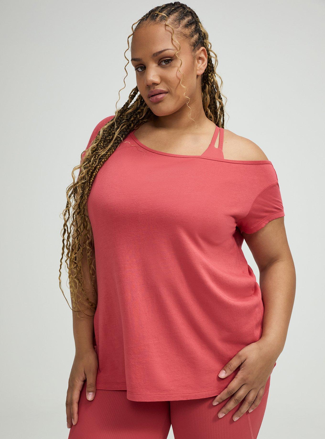 TRU Cotton Off-Shoulder Active Tee, HOLLY BERRY, alternate