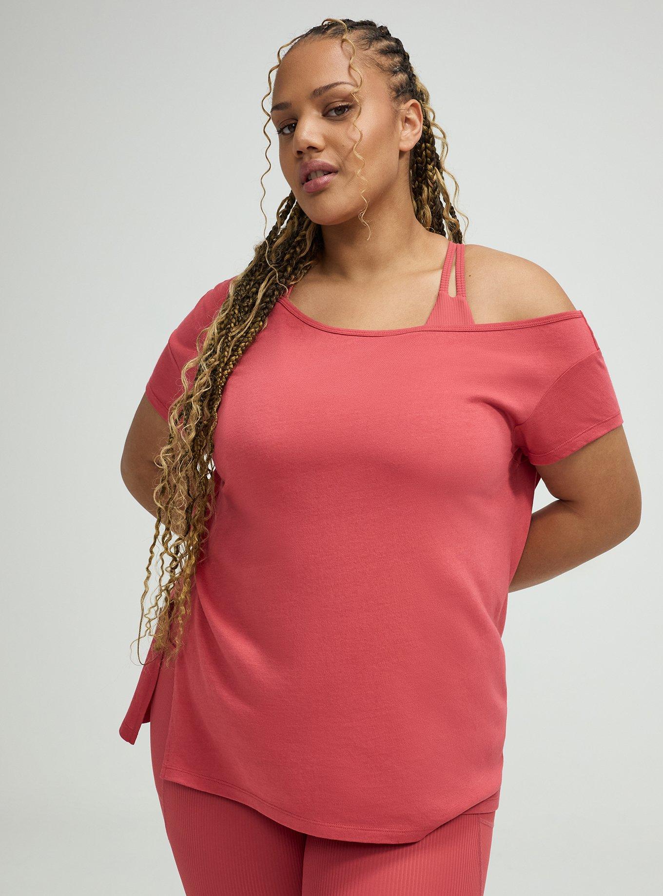 TRU Cotton Off-Shoulder Active Tee, HOLLY BERRY, hi-res