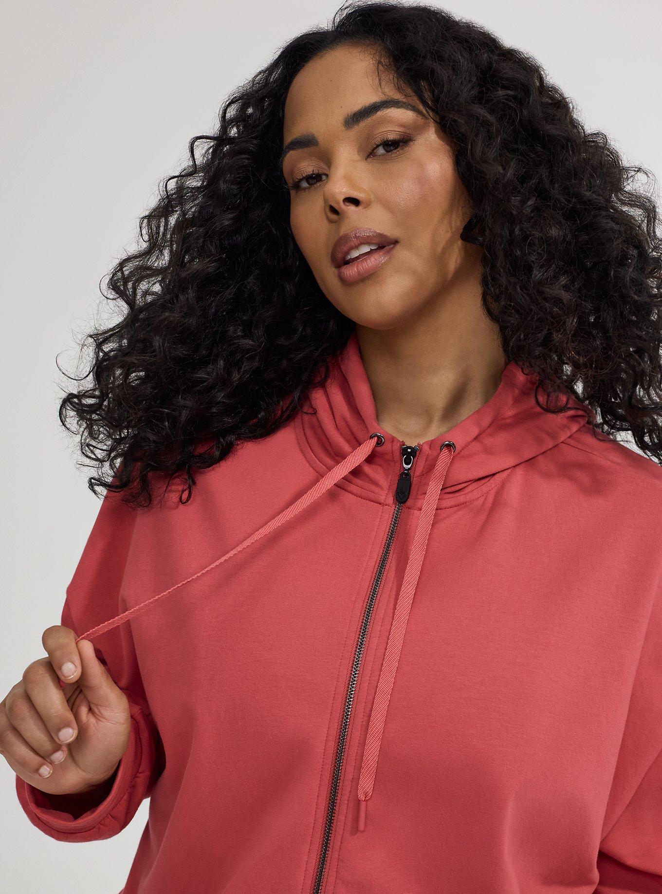 Plus Size TRU Everyday Fleece Relaxed Zip-Up Hoodie, HOLLY BERRY, alternate