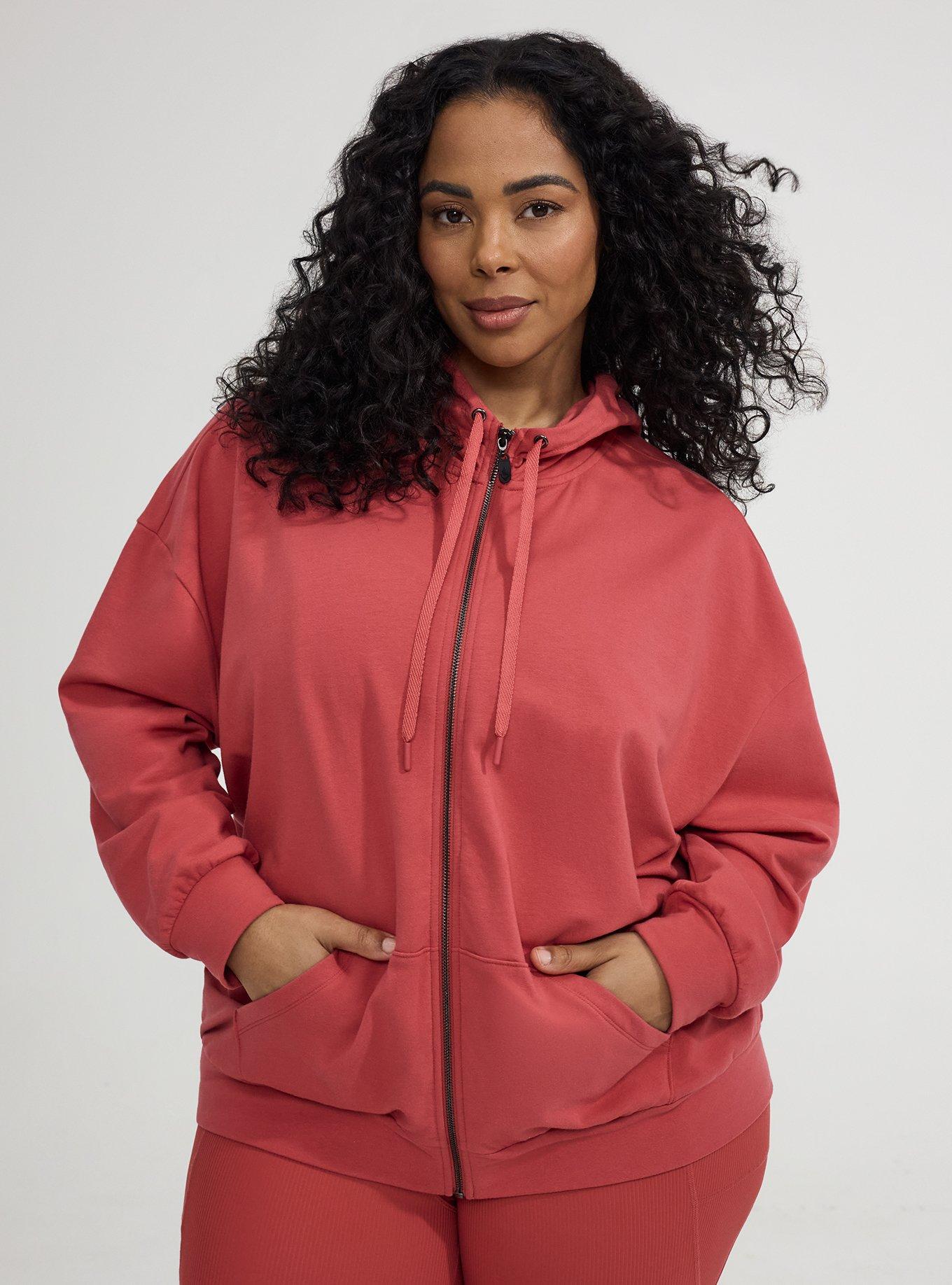 Plus Size TRU Everyday Fleece Relaxed Zip-Up Hoodie, HOLLY BERRY, alternate