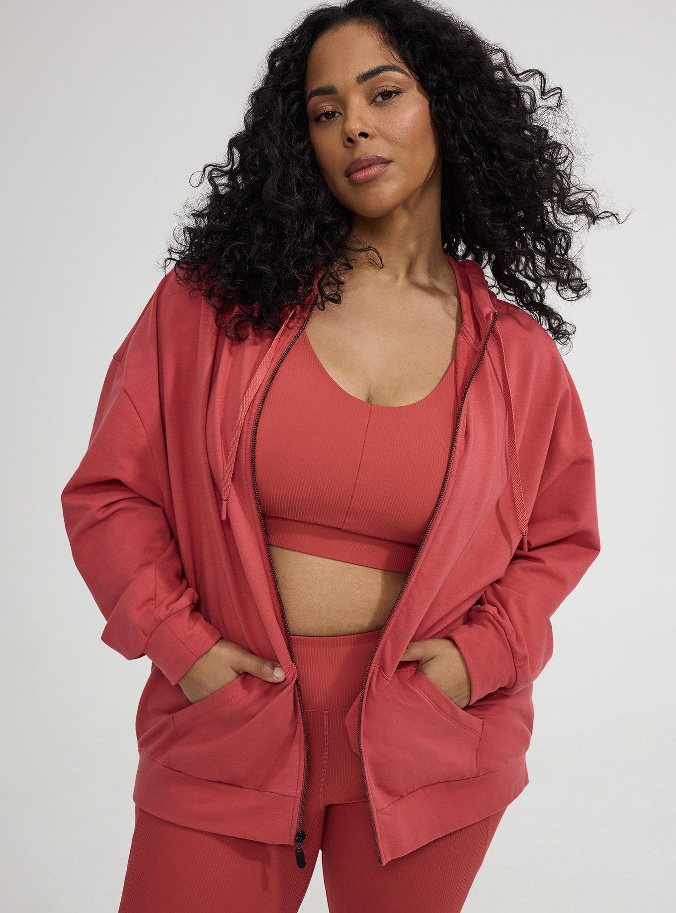 Plus Size TRU Everyday Fleece Relaxed Zip-Up Hoodie, HOLLY BERRY, hi-res