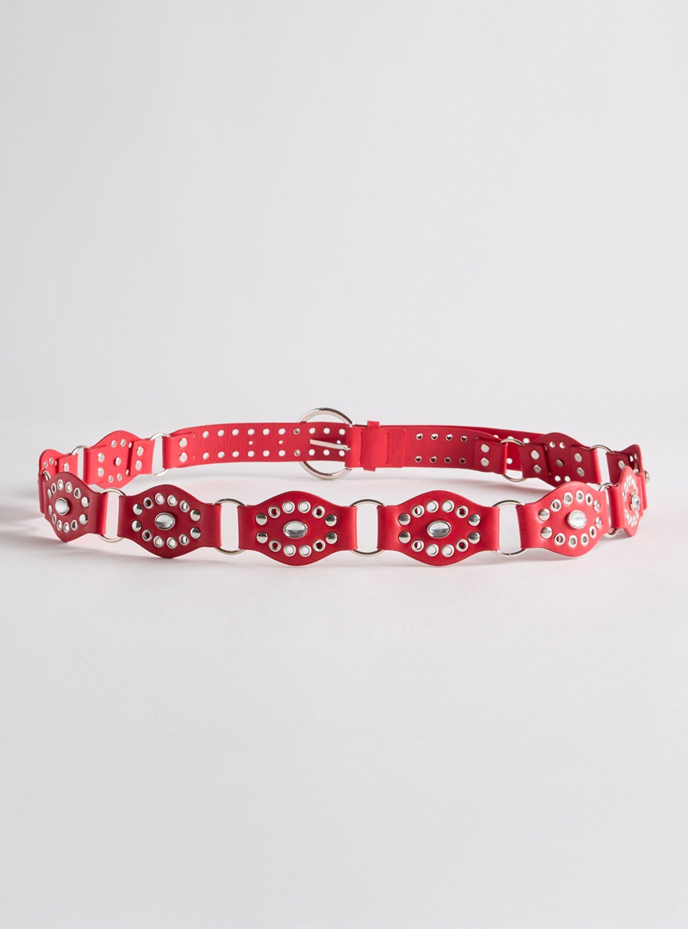 Western Stone Denim Belt, RED, alternate