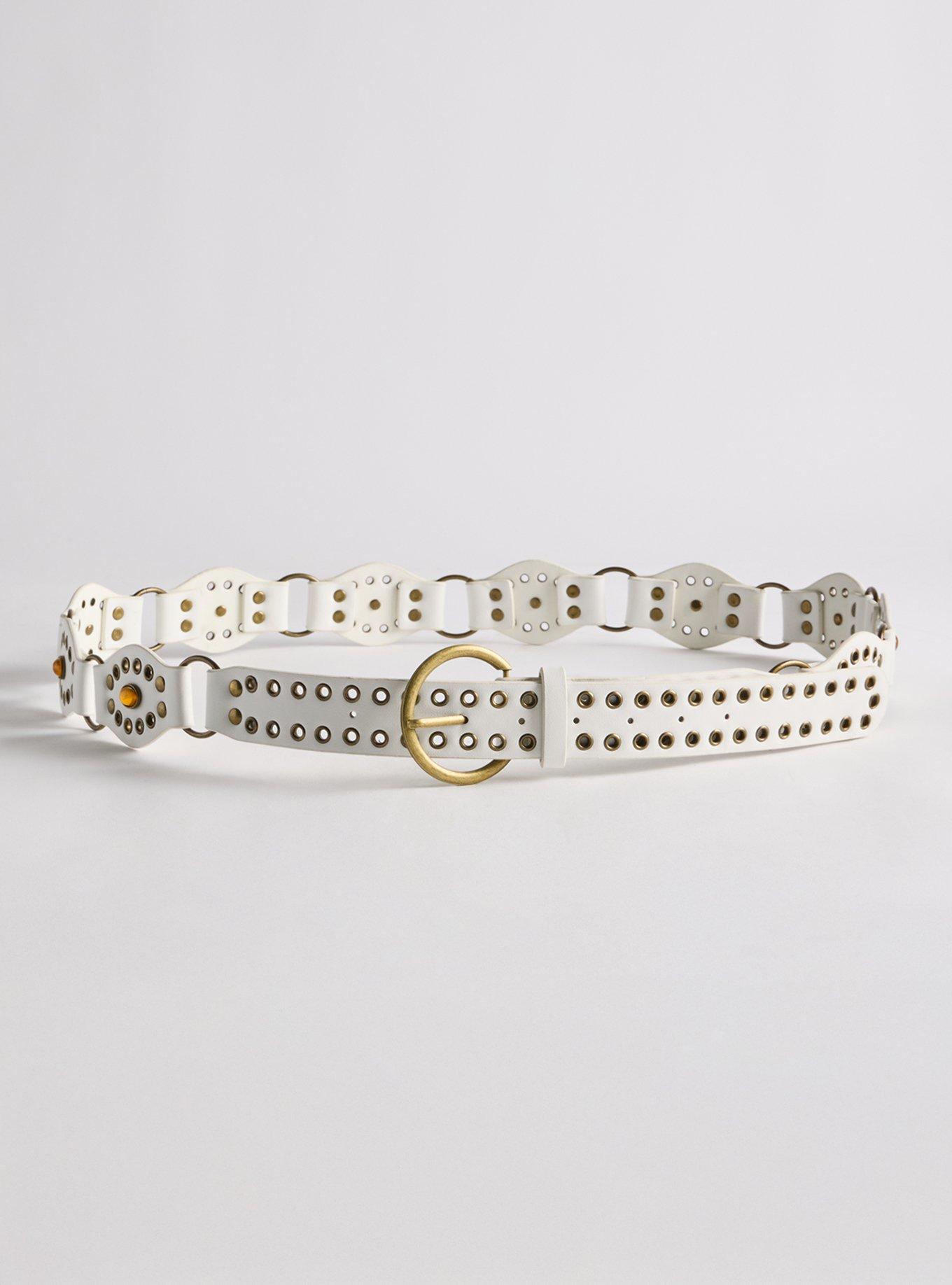 Western Stone Denim Belt, WHITE, alternate