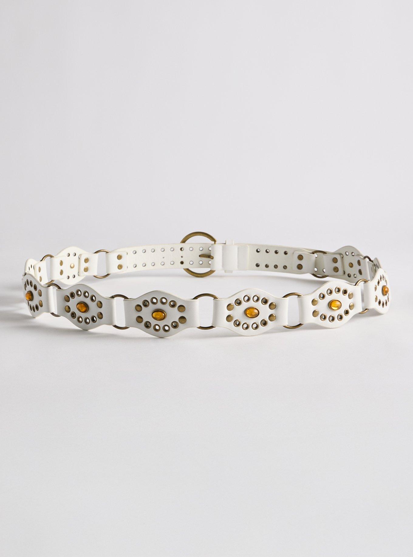 Western Stone Denim Belt, WHITE, alternate