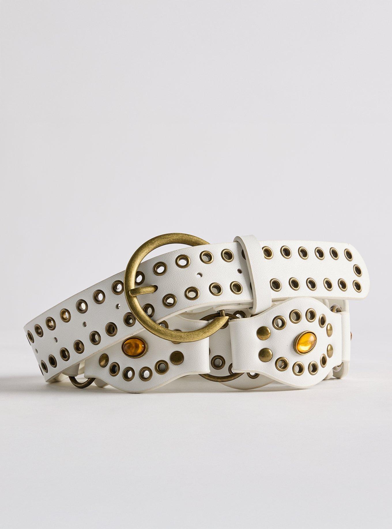 Western Stone Denim Belt, WHITE, hi-res