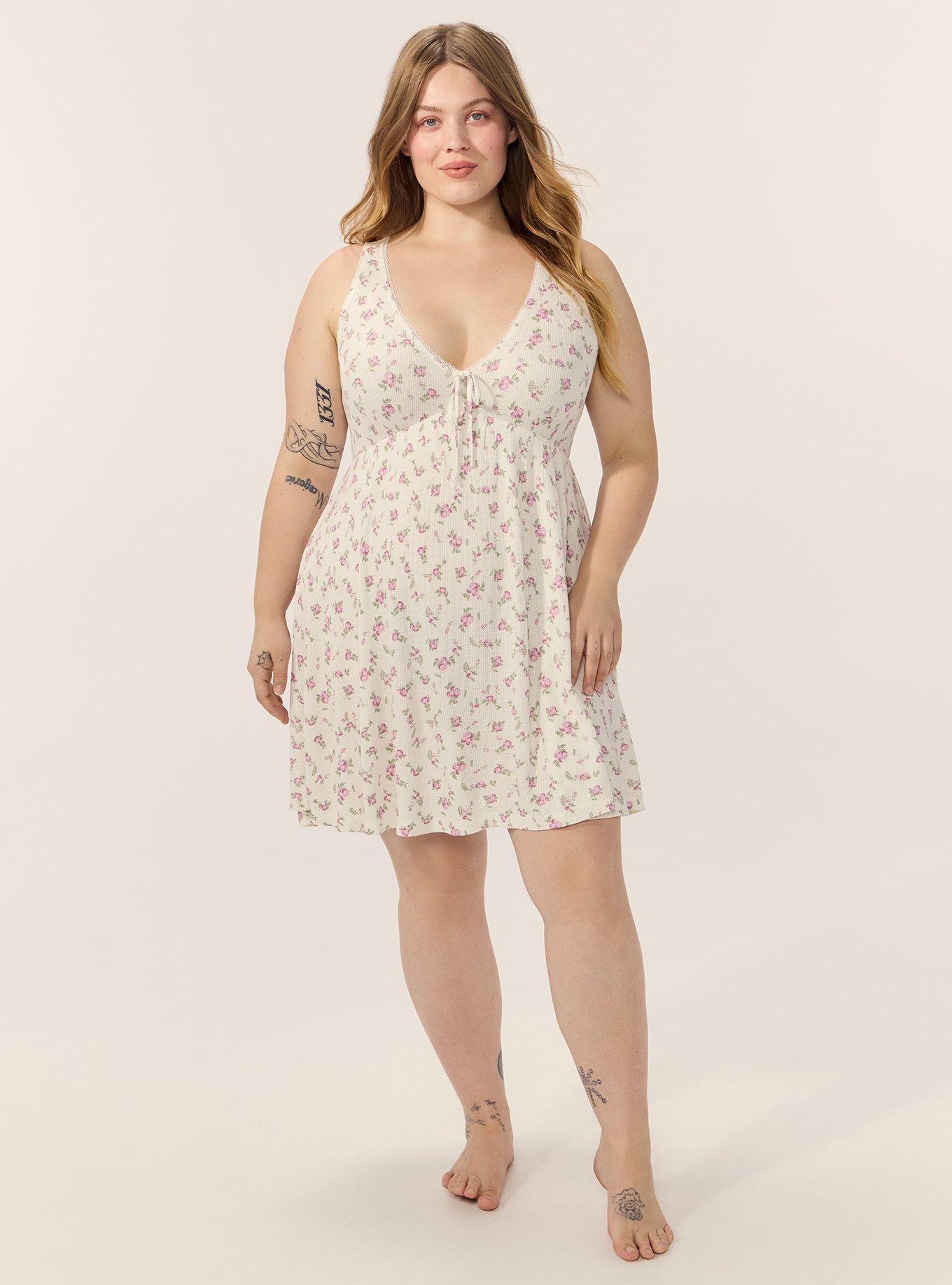 Baby Waffle Lounge Gown, LINK FLORAL WHISPER WHITE, hi-res