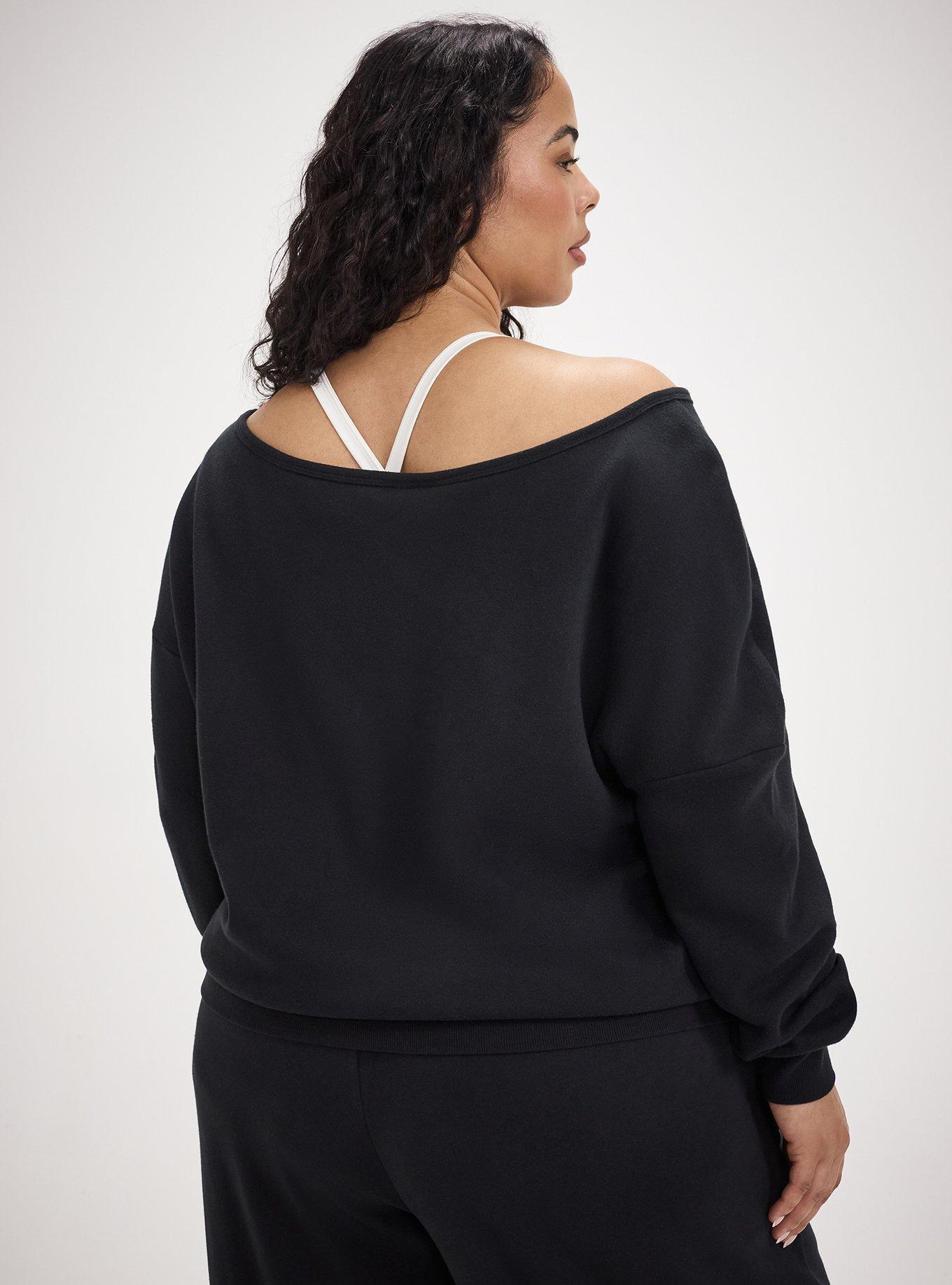 TRU Super Soft Fleece Off-Shoulder Active Sweatshirt, DEEP BLACK, alternate