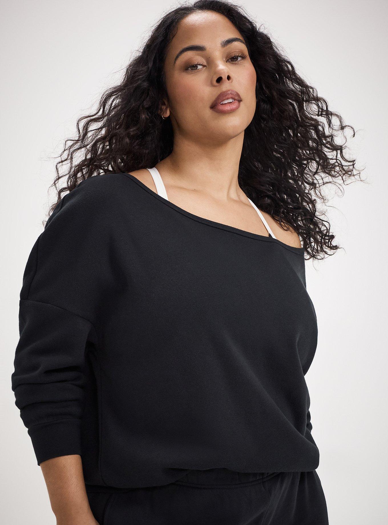 TRU Super Soft Fleece Off-Shoulder Active Sweatshirt, DEEP BLACK, alternate