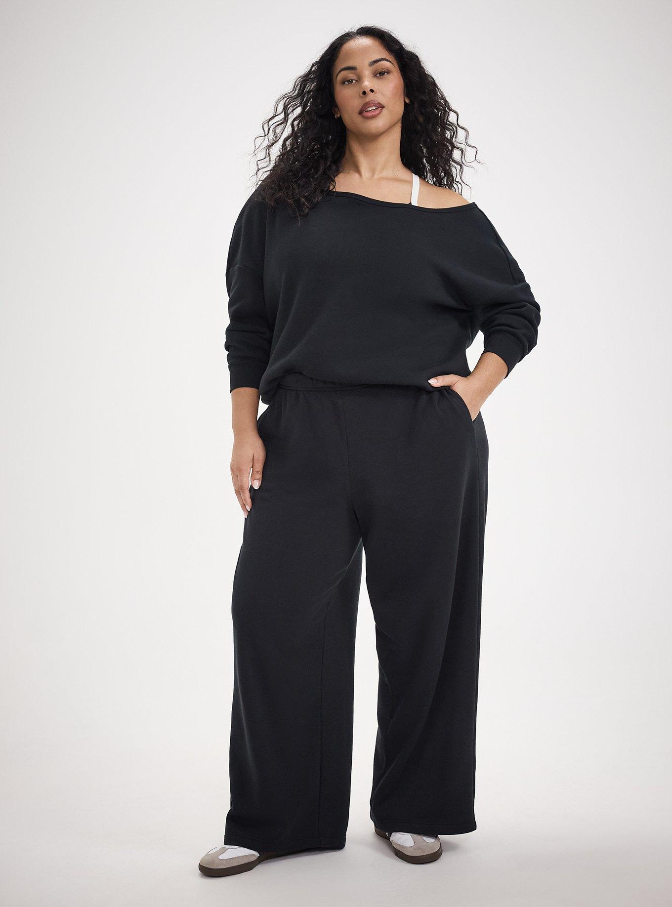 TRU Super Soft Fleece Off-Shoulder Active Sweatshirt, DEEP BLACK, alternate