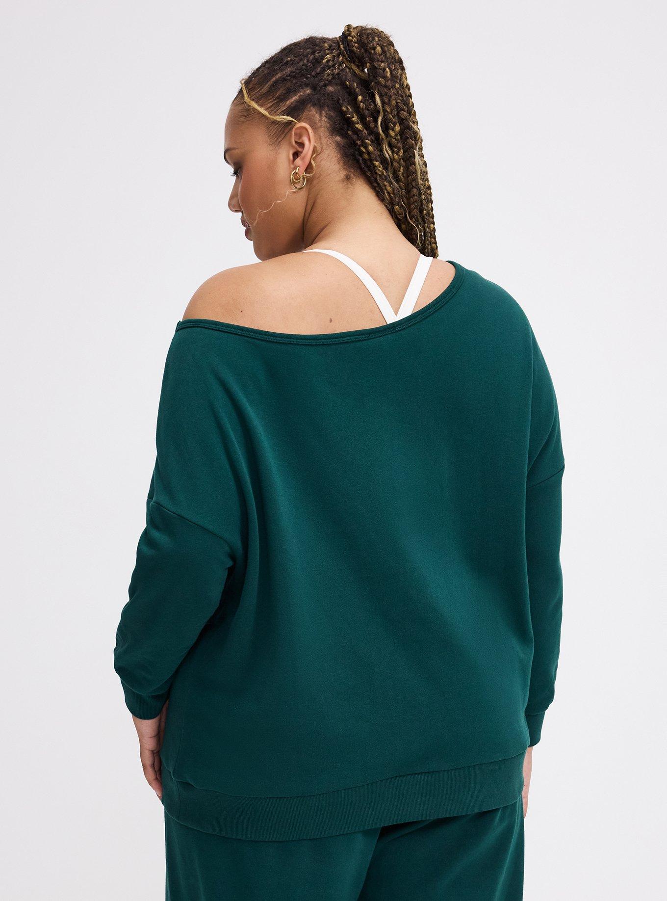 TRU Super Soft Fleece Off-Shoulder Active Sweatshirt, BOTANICAL GARDEN, alternate