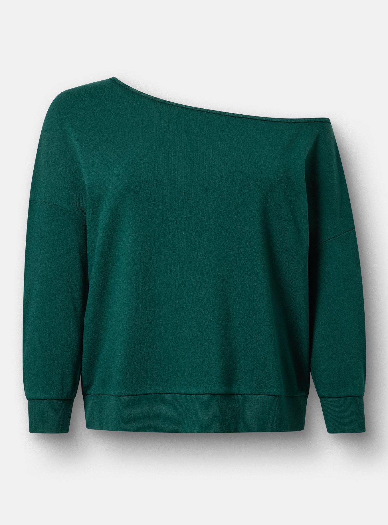 TRU Super Soft Fleece Off-Shoulder Active Sweatshirt, BOTANICAL GARDEN, flat
