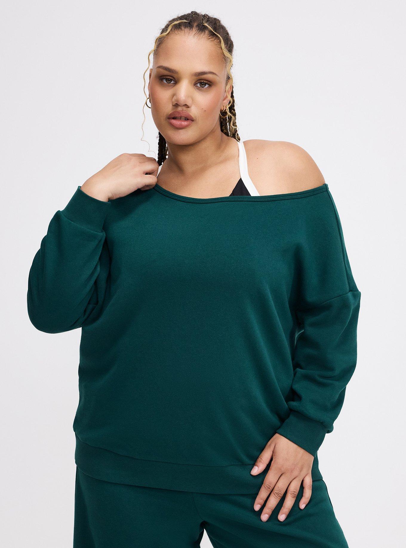 TRU Super Soft Fleece Off-Shoulder Active Sweatshirt, BOTANICAL GARDEN, hi-res