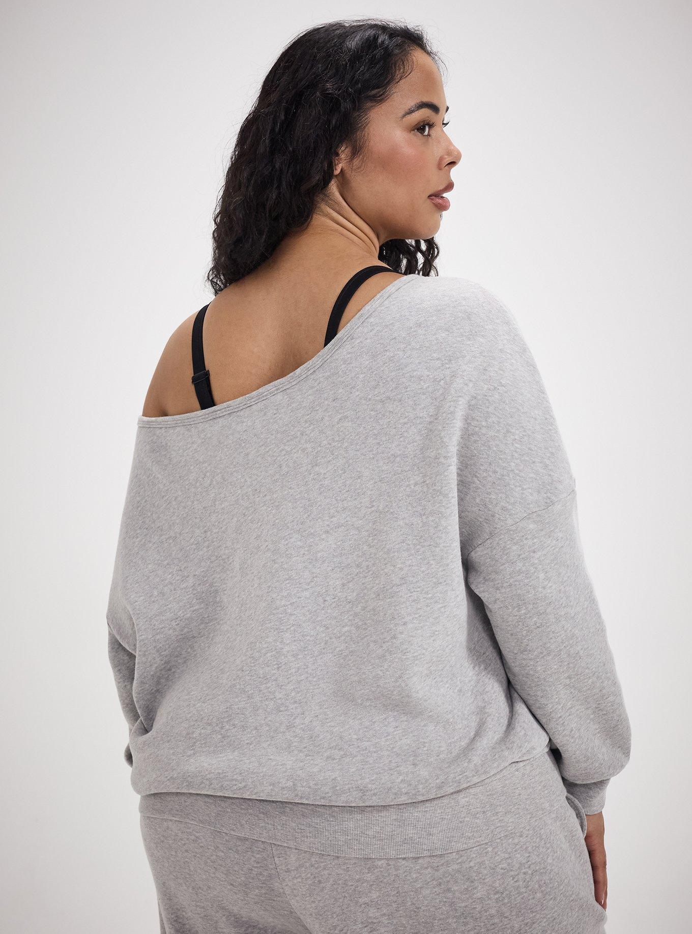 TRU Super Soft Fleece Off-Shoulder Active Sweatshirt, LIGHTEST HEATHER GREY, alternate