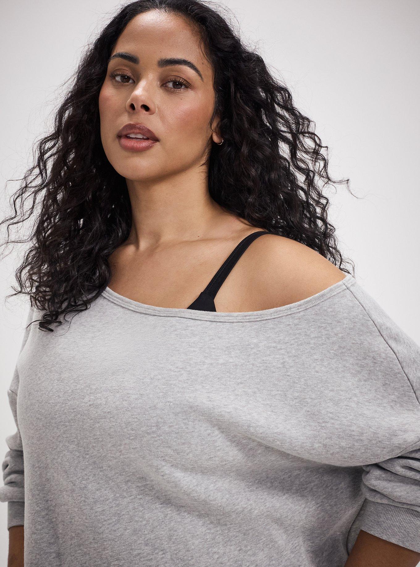 TRU Super Soft Fleece Off-Shoulder Active Sweatshirt, LIGHTEST HEATHER GREY, alternate