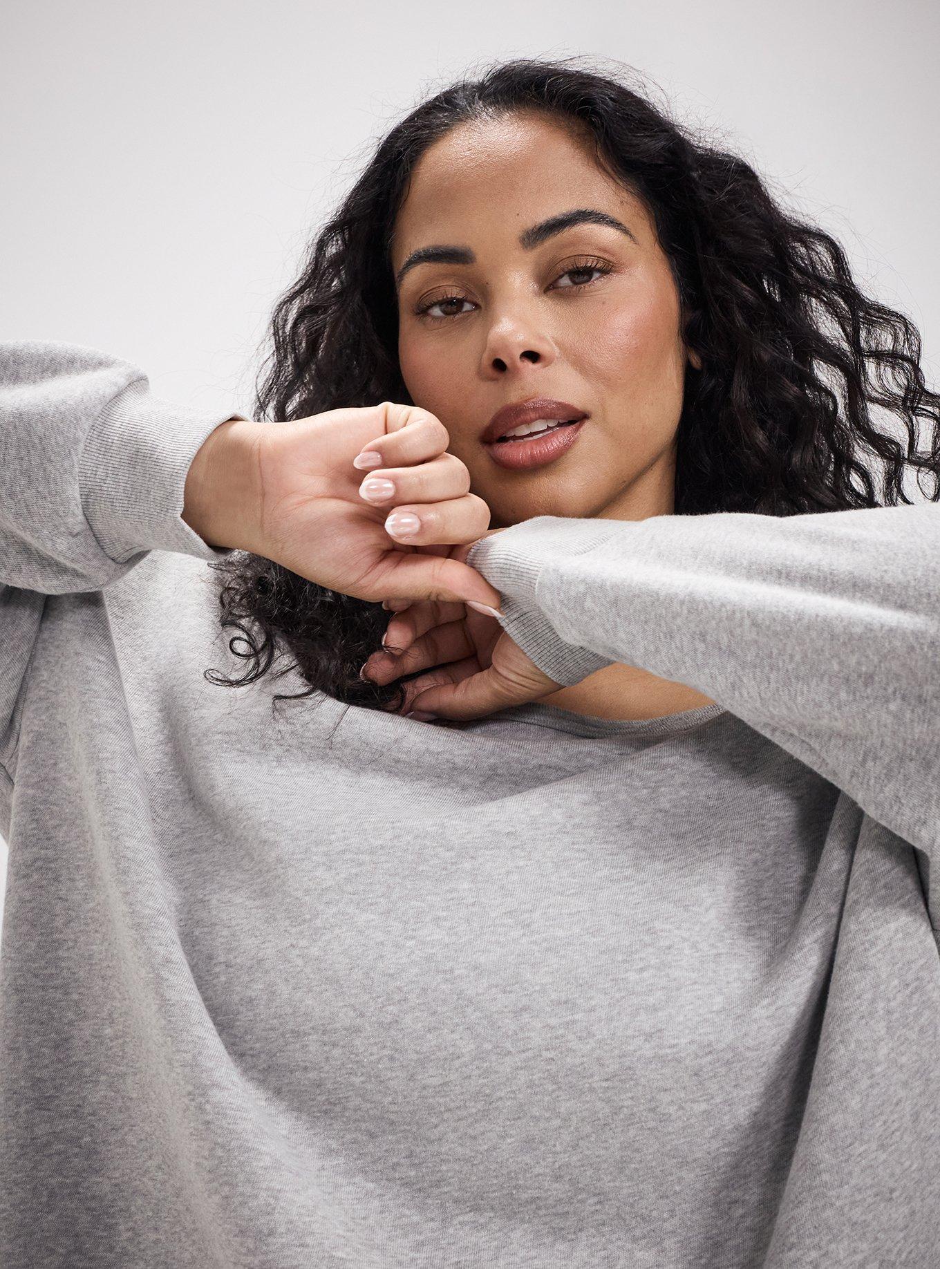 TRU Super Soft Fleece Off-Shoulder Active Sweatshirt, LIGHTEST HEATHER GREY, alternate