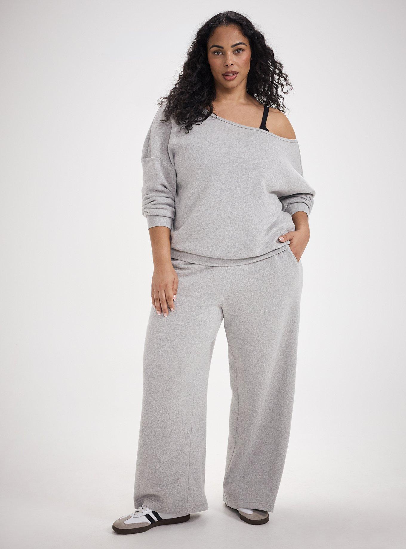 TRU Super Soft Fleece Off-Shoulder Active Sweatshirt, LIGHTEST HEATHER GREY, alternate