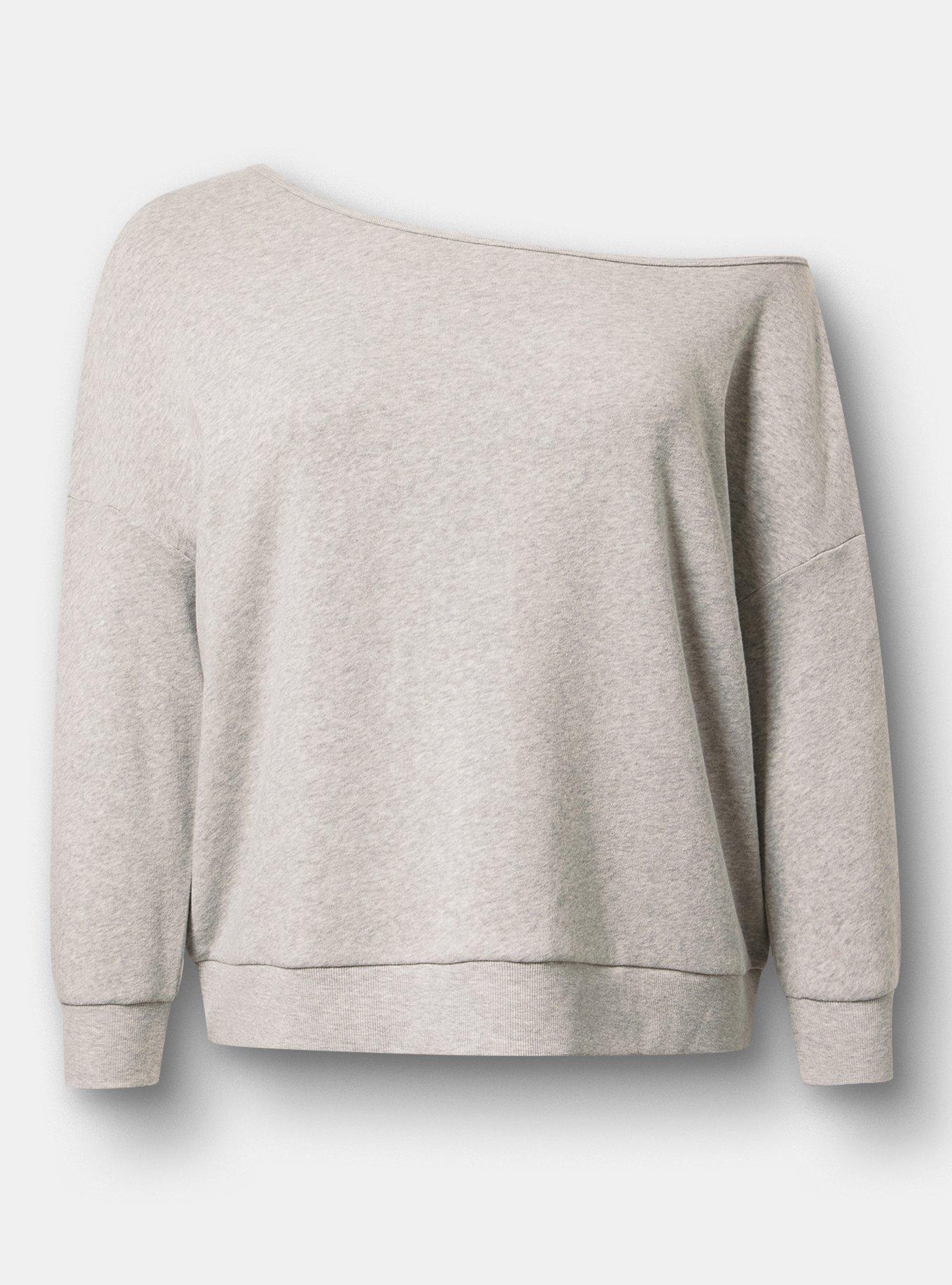 TRU Super Soft Fleece Off-Shoulder Active Sweatshirt, LIGHTEST HEATHER GREY, flat
