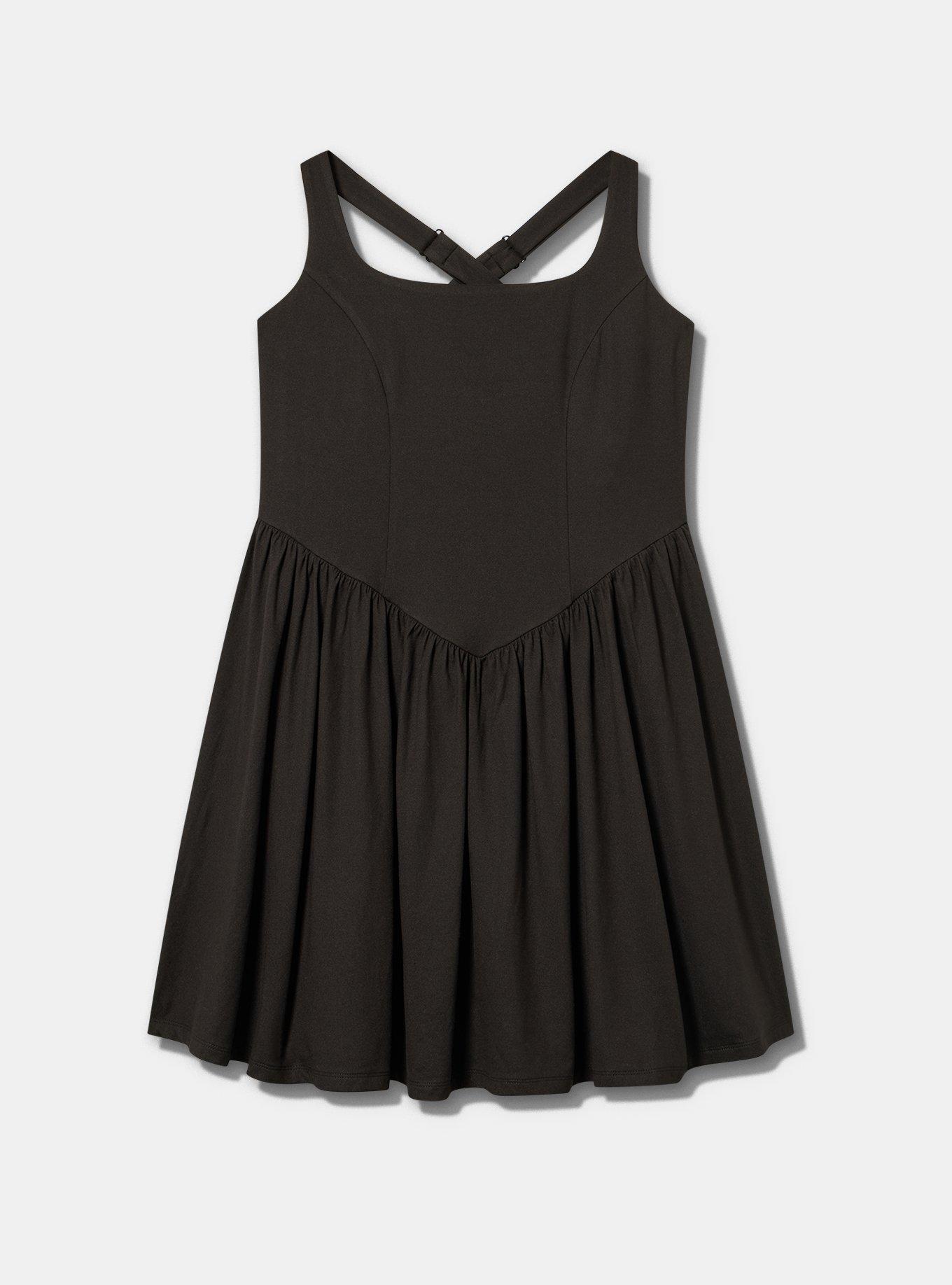 TRU Lightweight Super Soft Performance Jersey 2fer Dress, DEEP BLACK, flat