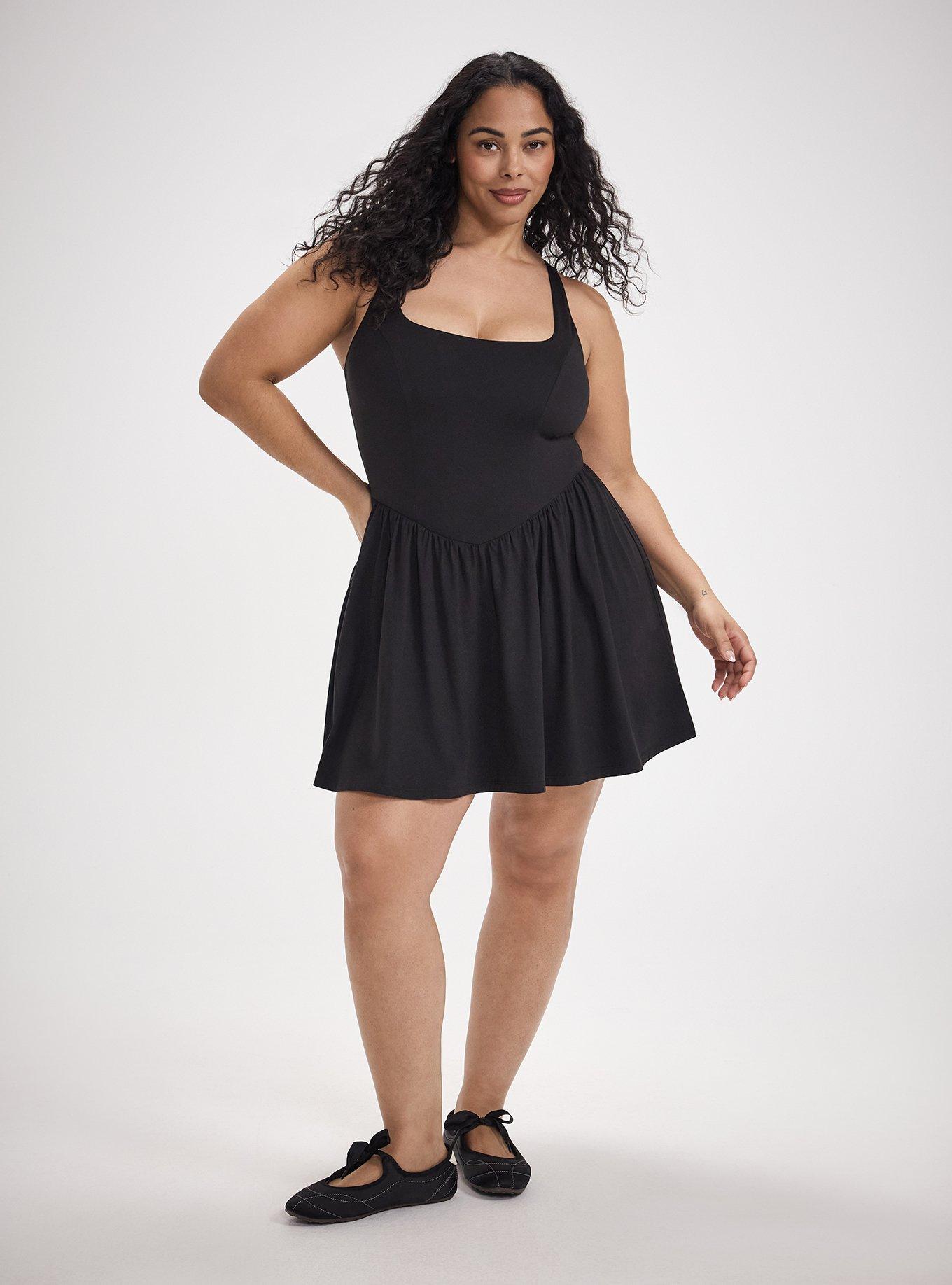 TRU Lightweight Super Soft Performance Jersey 2fer Dress, DEEP BLACK, hi-res