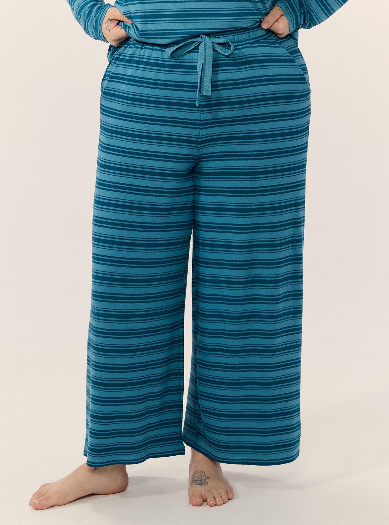 Lightweight French Terry Wide-Leg Lounge Pant, KIRSTEN STRIPE TEAL, alternate